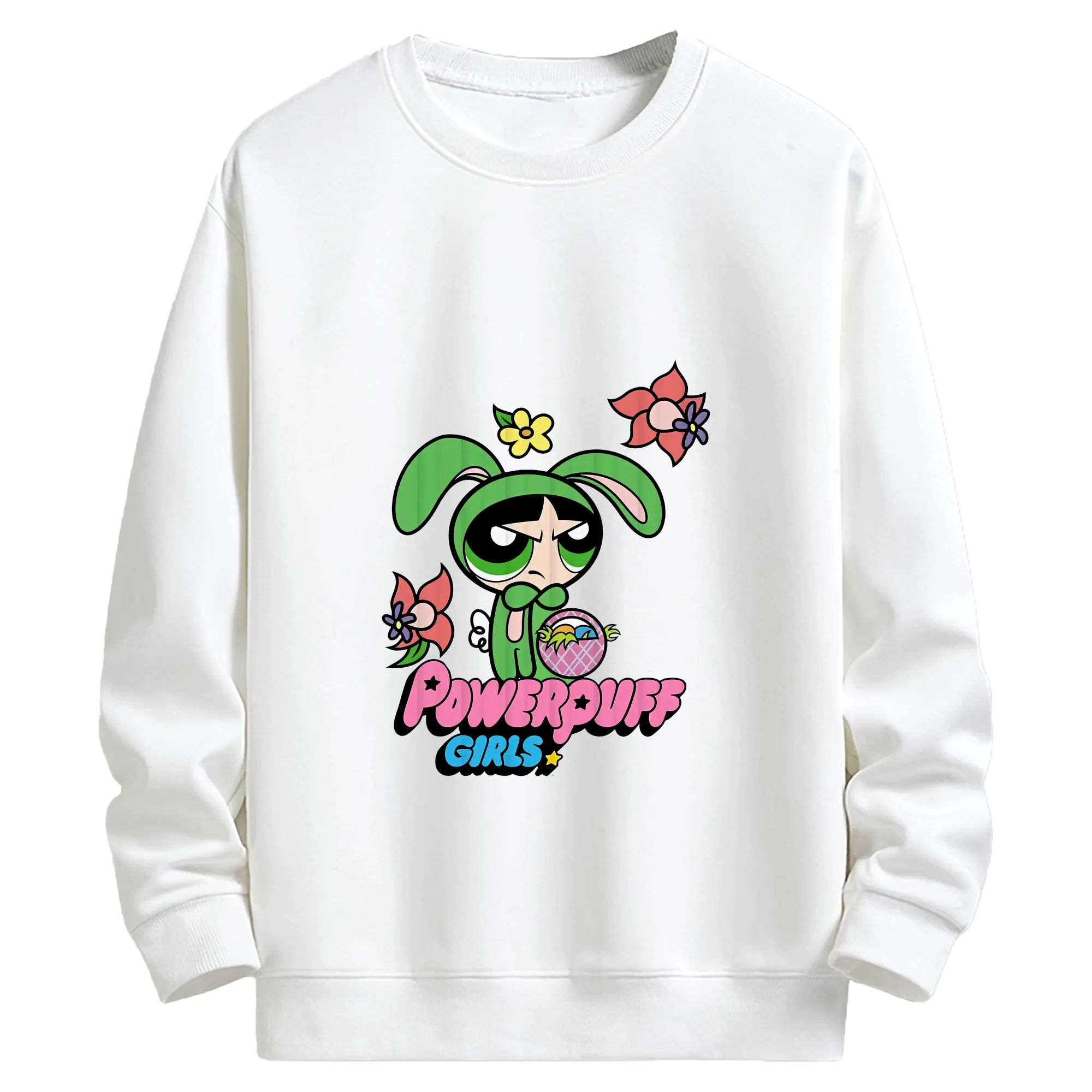 パワパフガールズ グッズ バターカップ - キッズ クルーネックスウェットシャツ ・ フロントプリント ・ 綿80％ ポリエステル20％ ・ 快適 通学 スポーツ 日常使い お散歩用