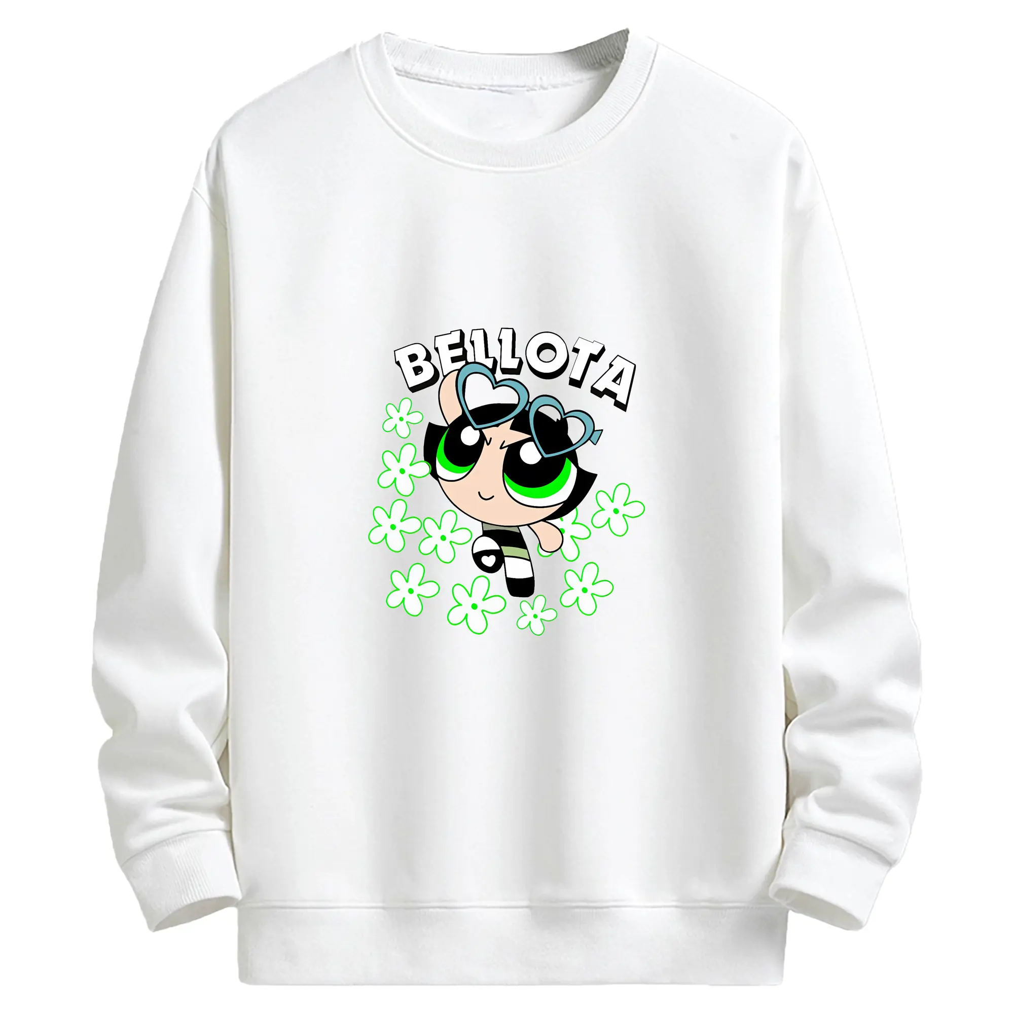 パワパフガールズ グッズ バターカップ - キッズ クルーネックスウェットシャツ ・ フロントプリント ・ 綿80％ ポリエステル20％ ・ 快適 通学 スポーツ 日常使い お散歩用