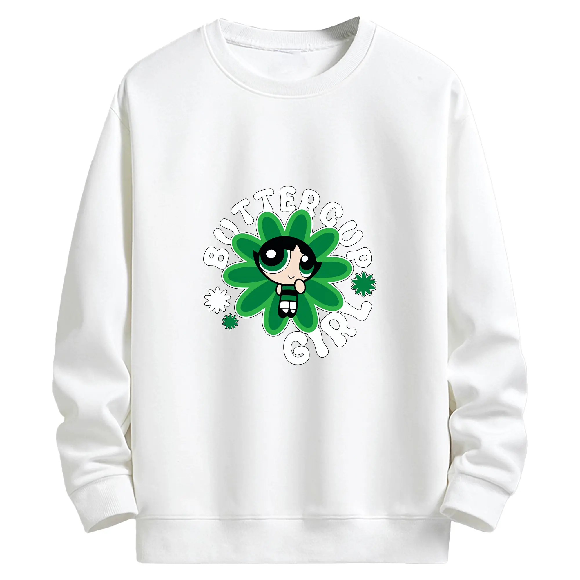 パワパフガールズ グッズ バターカップ - キッズ クルーネックスウェットシャツ ・ フロントプリント ・ 綿80％ ポリエステル20％ ・ 快適 通学 スポーツ 日常使い お散歩用