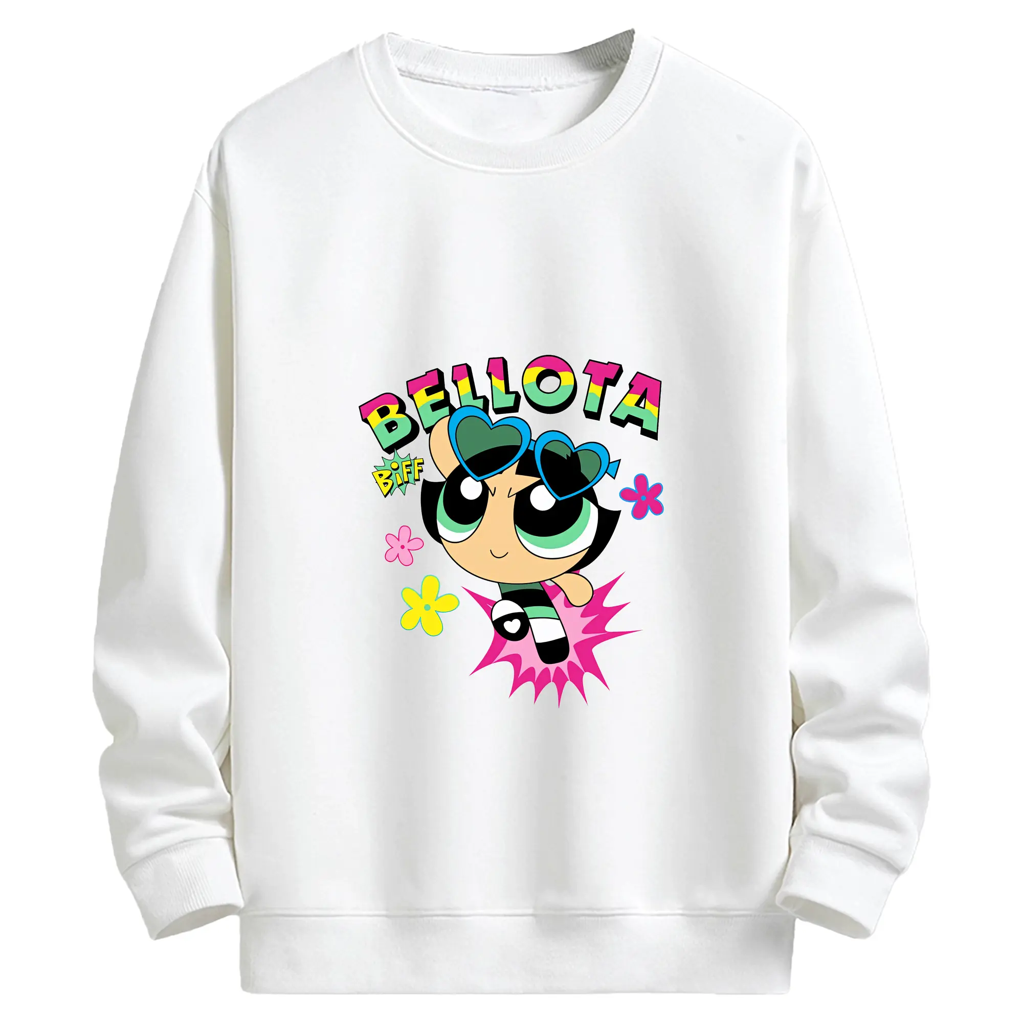 パワパフガールズ グッズ バターカップ - キッズ クルーネックスウェットシャツ ・ フロントプリント ・ 綿80％ ポリエステル20％ ・ 快適 通学 スポーツ 日常使い お散歩用