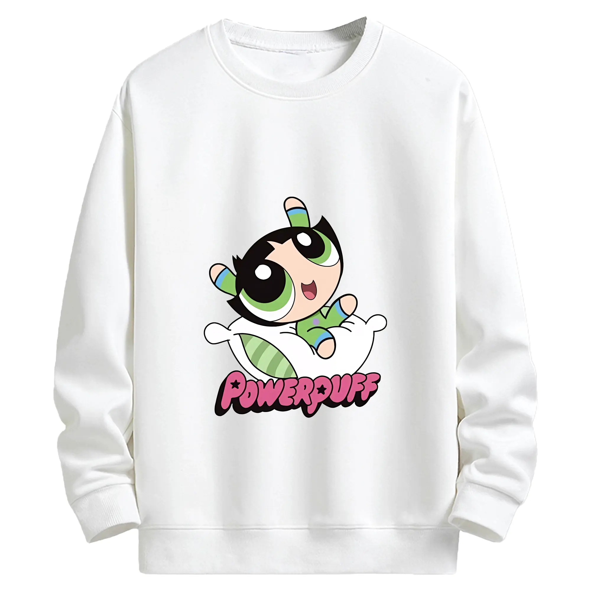 パワパフガールズ グッズ バターカップ - キッズ クルーネックスウェットシャツ ・ フロントプリント ・ 綿80％ ポリエステル20％ ・ 快適 通学 スポーツ 日常使い お散歩用