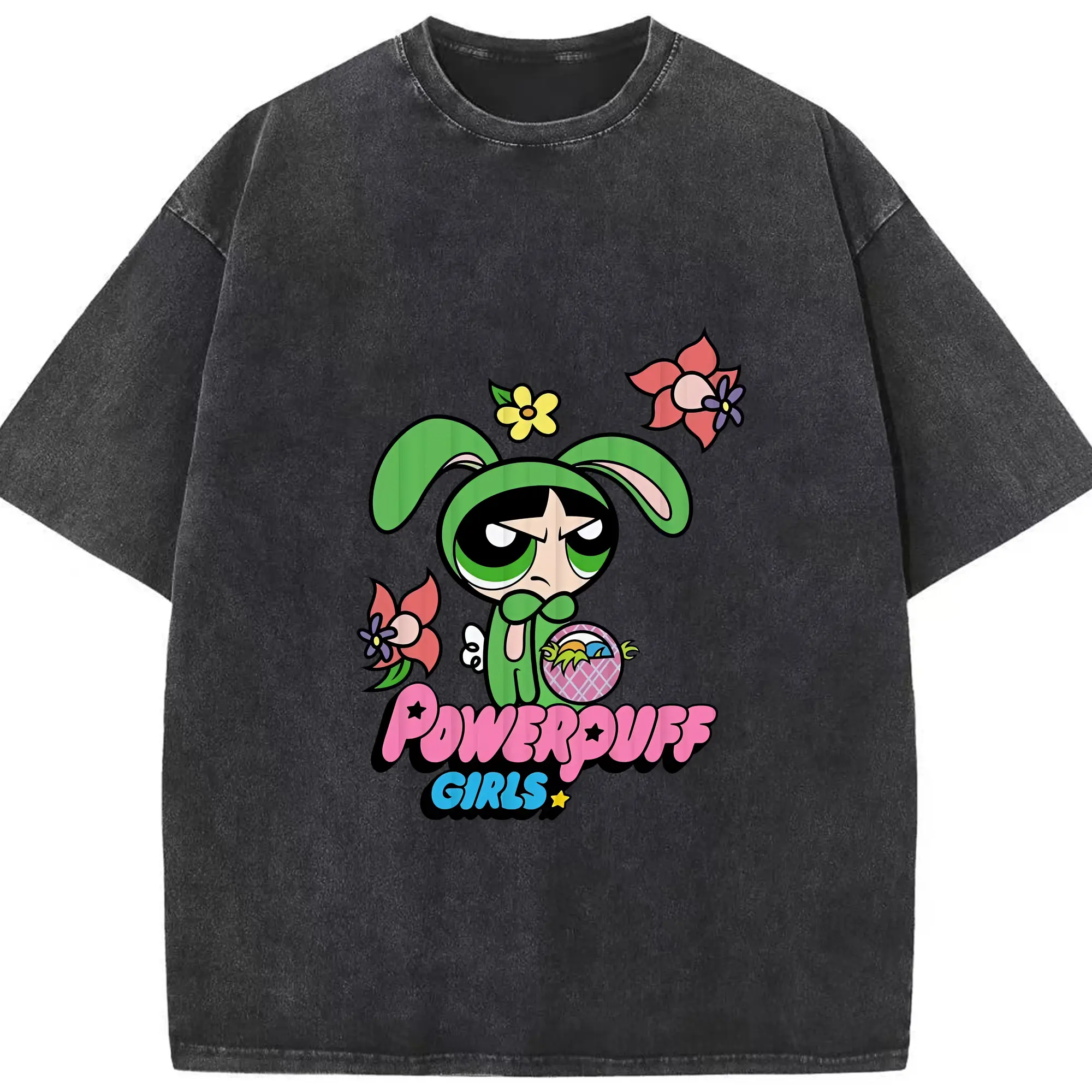 パワパフガールズ グッズ バターカップ - 綿100％ ヴィンテージ風 半袖Tシャツ ・ フロントプリント ・ 柔らか肌触り ・ 通気性 快適 ・ スポーツ カジュアル 外出用