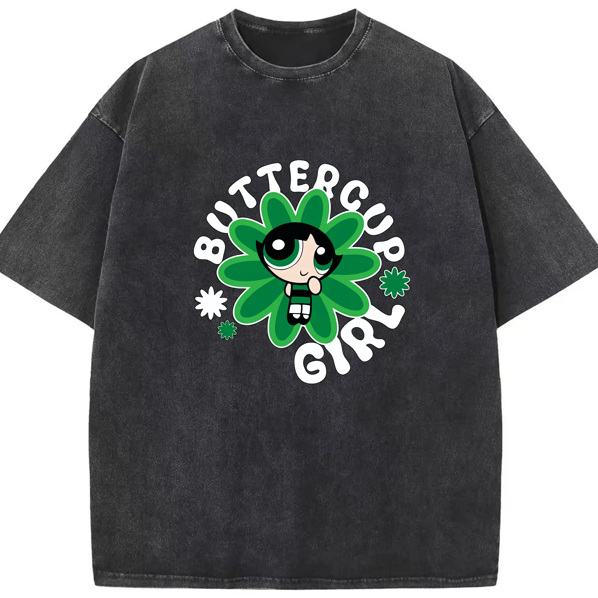 パワパフガールズ グッズ バターカップ - 綿100％ ヴィンテージ風 半袖Tシャツ ・ フロントプリント ・ 柔らか肌触り ・ 通気性 快適 ・ スポーツ カジュアル 外出用