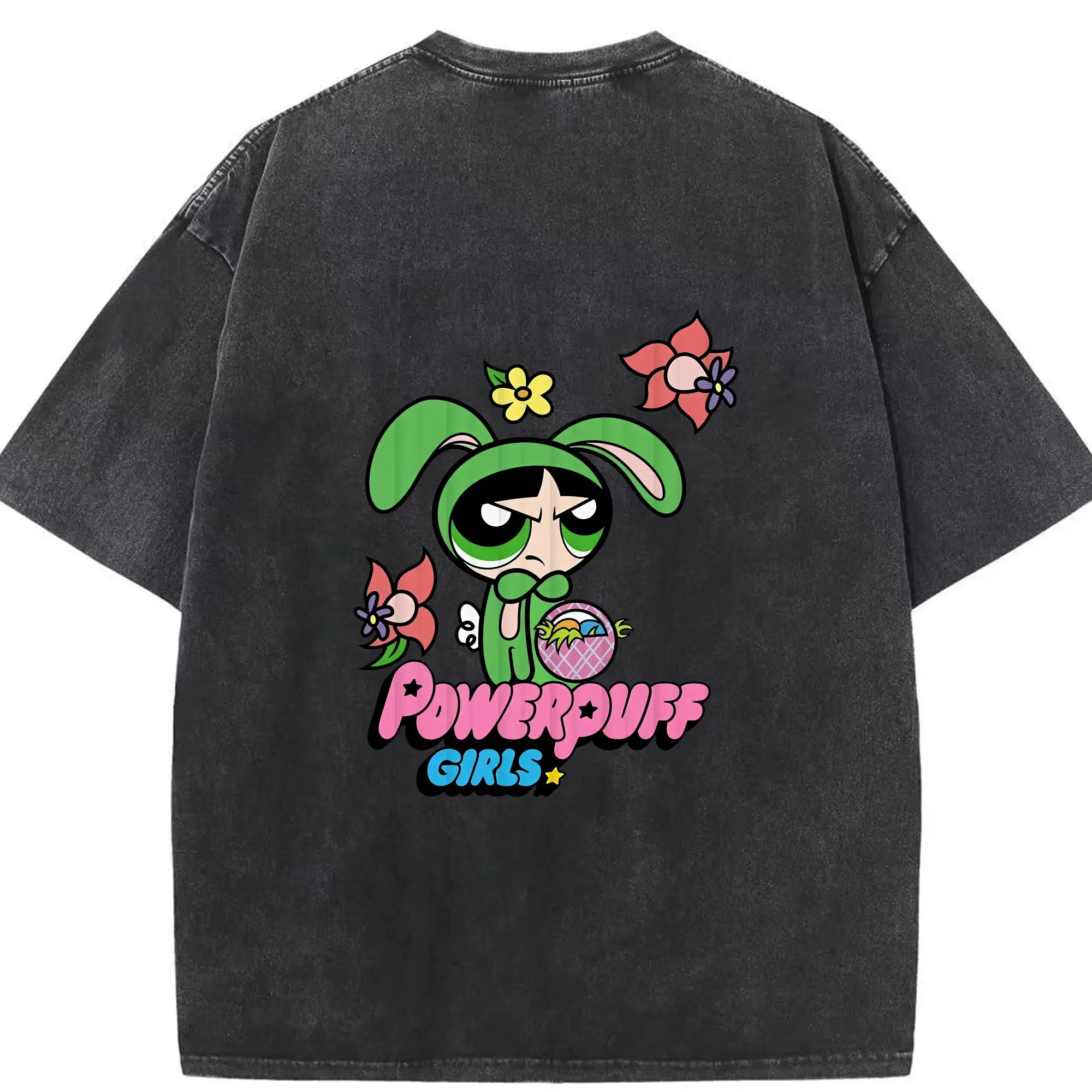 パワパフガールズ グッズ バターカップ - 綿100％ ヴィンテージ風 半袖Tシャツ ・ 背面プリント ・ 柔らか肌触り ・ 通気性 快適 ・ スポーツ カジュアル 外出用