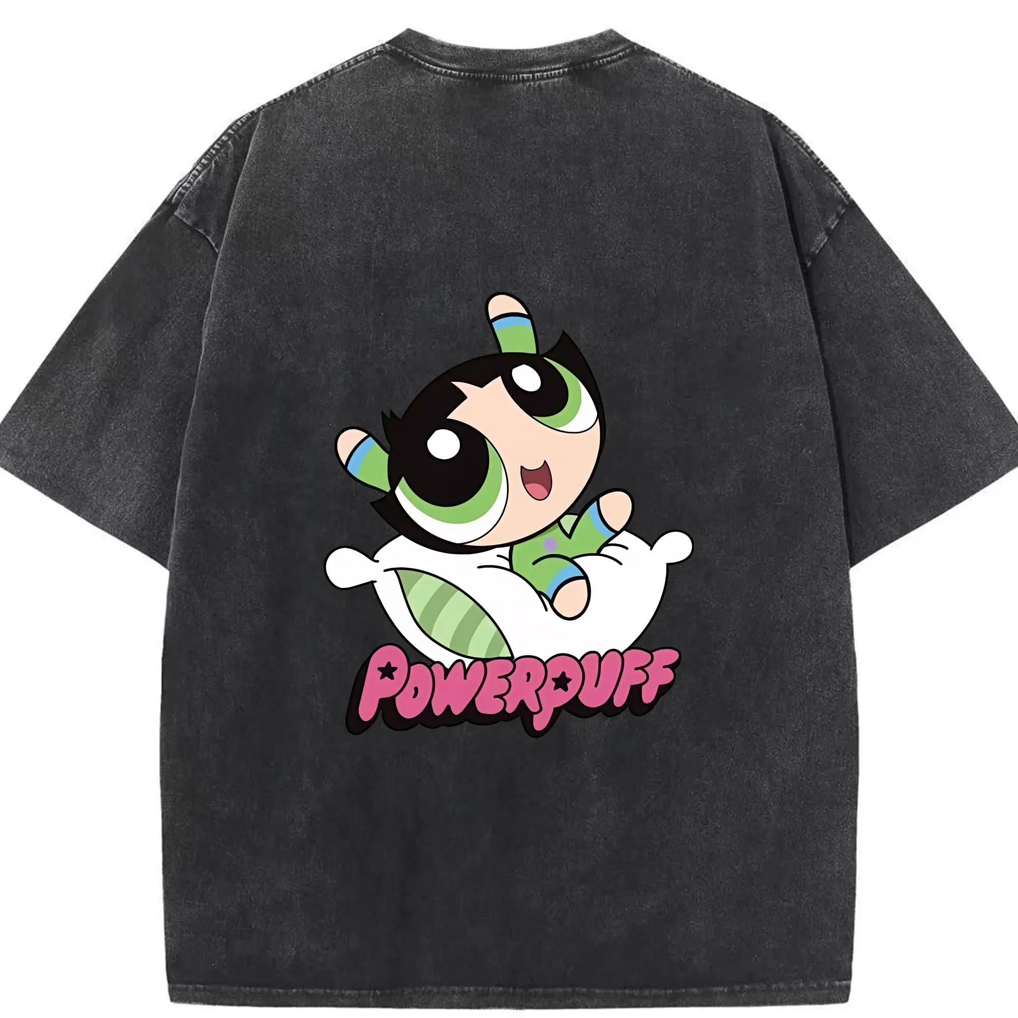 パワパフガールズ グッズ バターカップ - 綿100％ ヴィンテージ風 半袖Tシャツ ・ 背面プリント ・ 柔らか肌触り ・ 通気性 快適 ・ スポーツ カジュアル 外出用