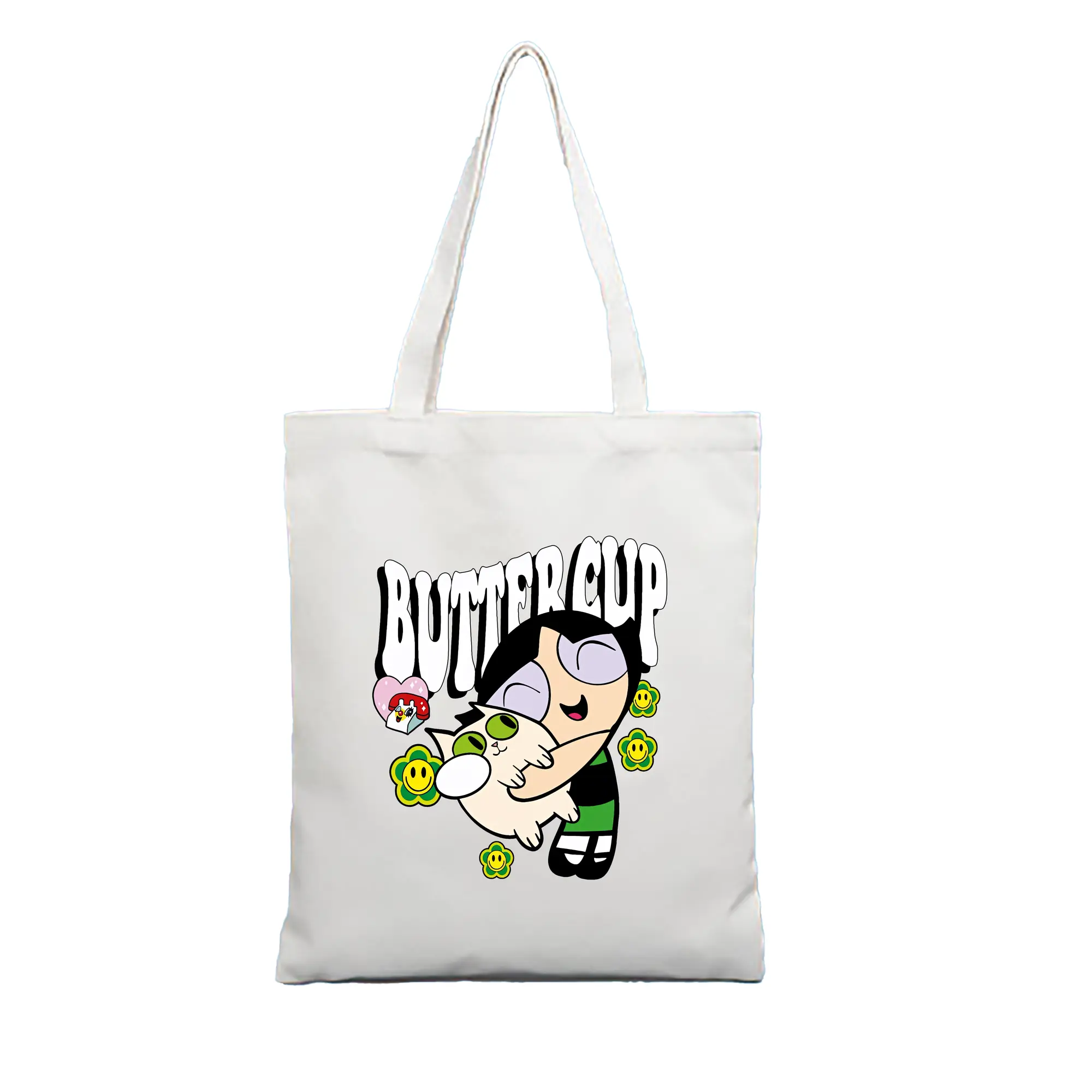 パワパフガールズ グッズ バターカップ - 縦型キャンバス手提げバッグ（トートバッグ） ・ キャンバス素材 ・ ショッピング用 ・ 軽量 丈夫 お手入れ簡単