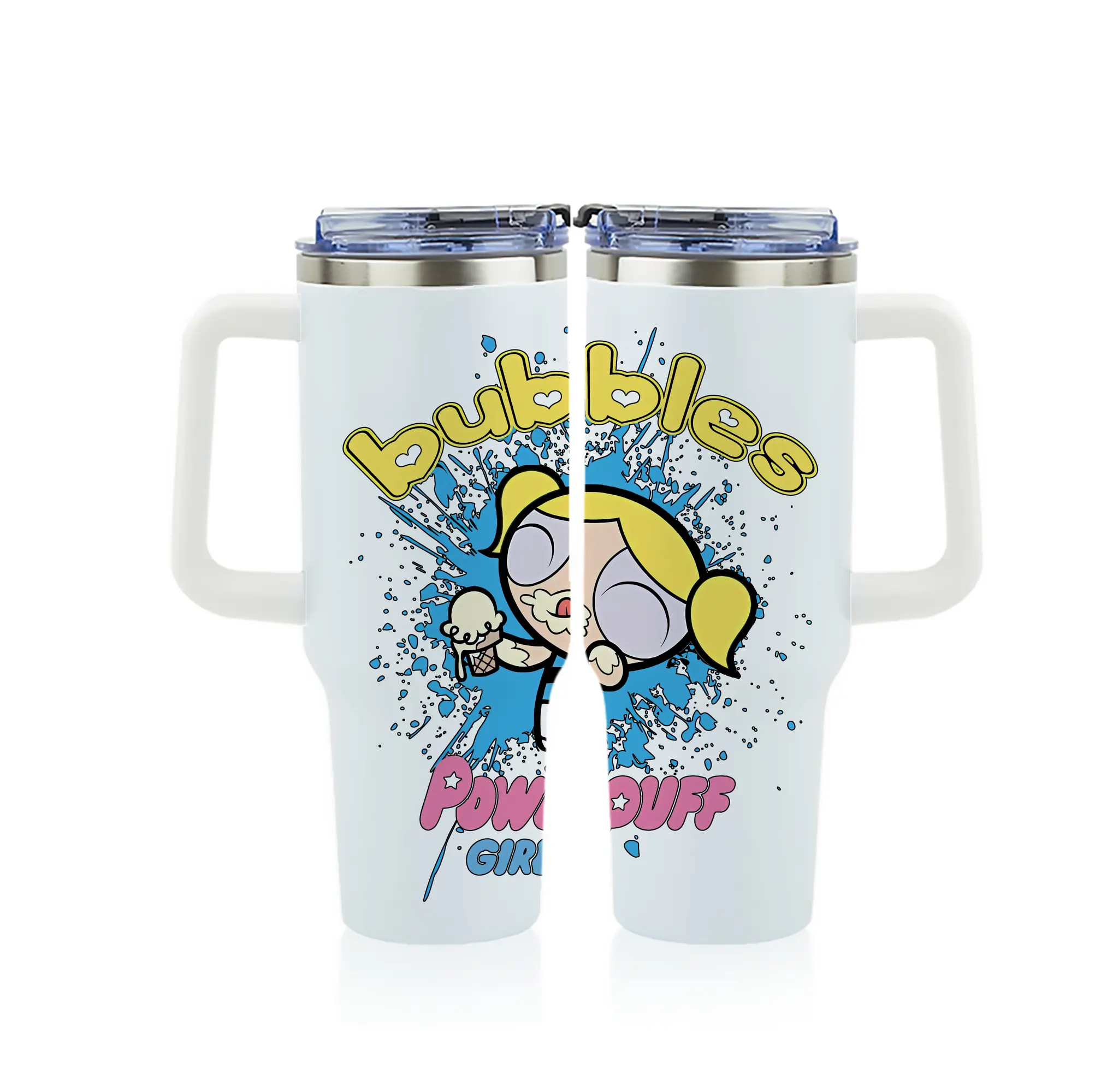 パワパフガールズ グッズ バブルス - 1200mL フルプリント車用タンブラー ・ 304ステンレス 内側 ・ 201ステンレス 外側 ・ 保温 保冷 ・ 通勤 ドライブ アウトドア用