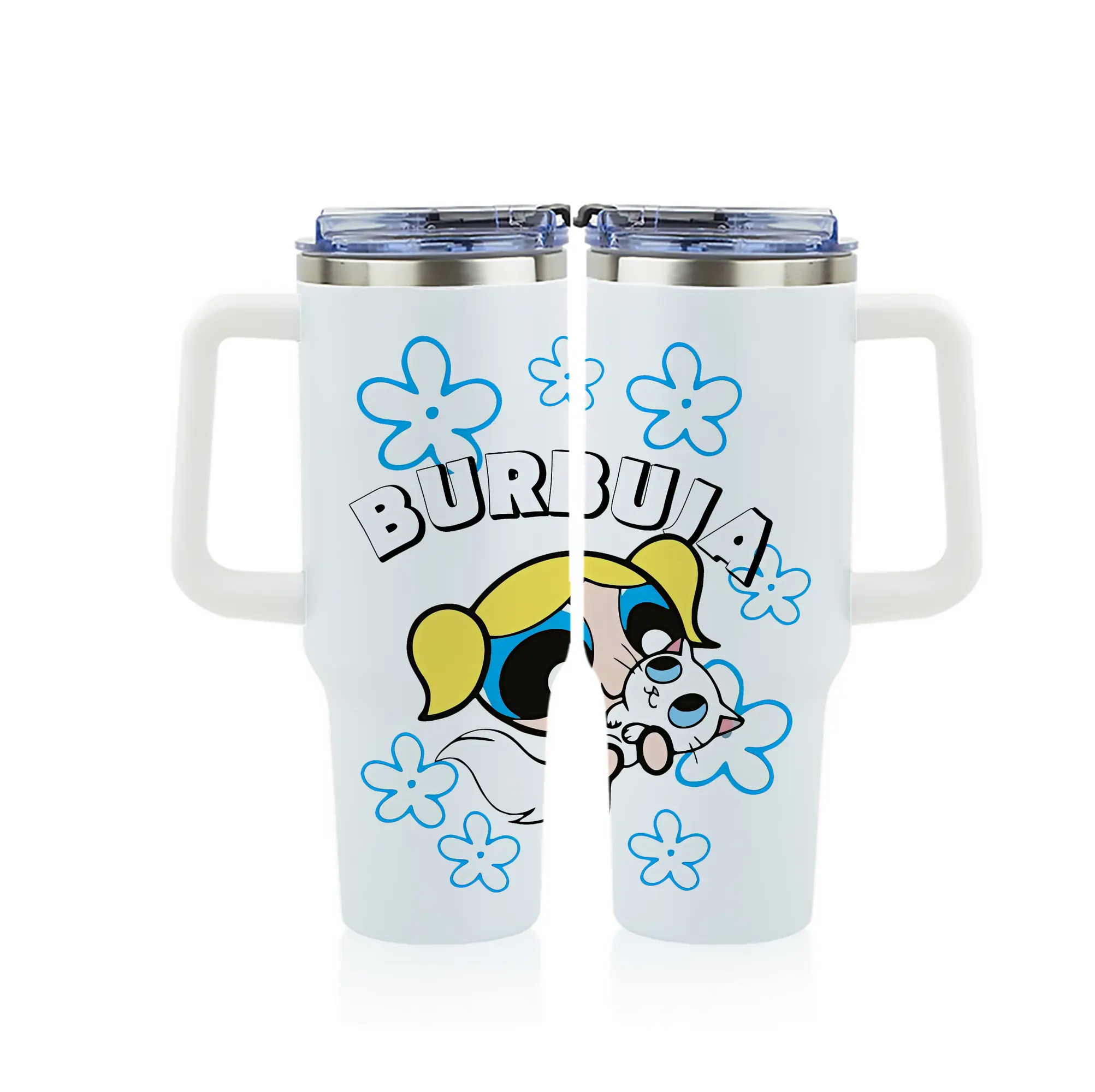 パワパフガールズ グッズ バブルス - 1200mL フルプリント車用タンブラー ・ 304ステンレス 内側 ・ 201ステンレス 外側 ・ 保温 保冷 ・ 通勤 ドライブ アウトドア用