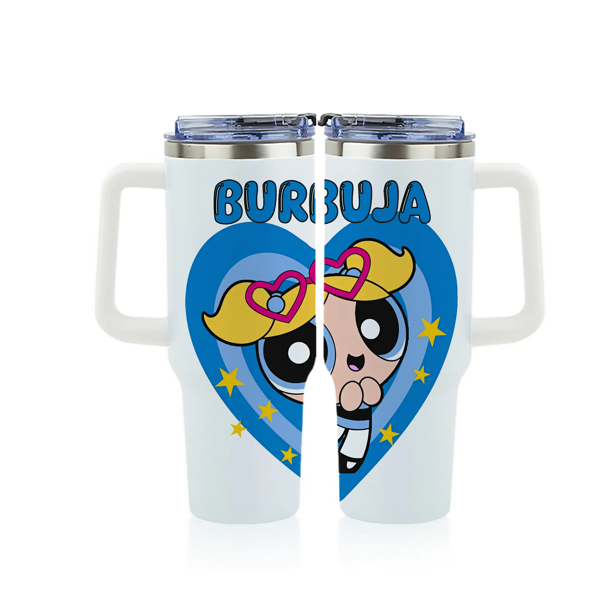 パワパフガールズ グッズ バブルス - 1200mL フルプリント車用タンブラー ・ 304ステンレス 内側 ・ 201ステンレス 外側 ・ 保温 保冷 ・ 通勤 ドライブ アウトドア用