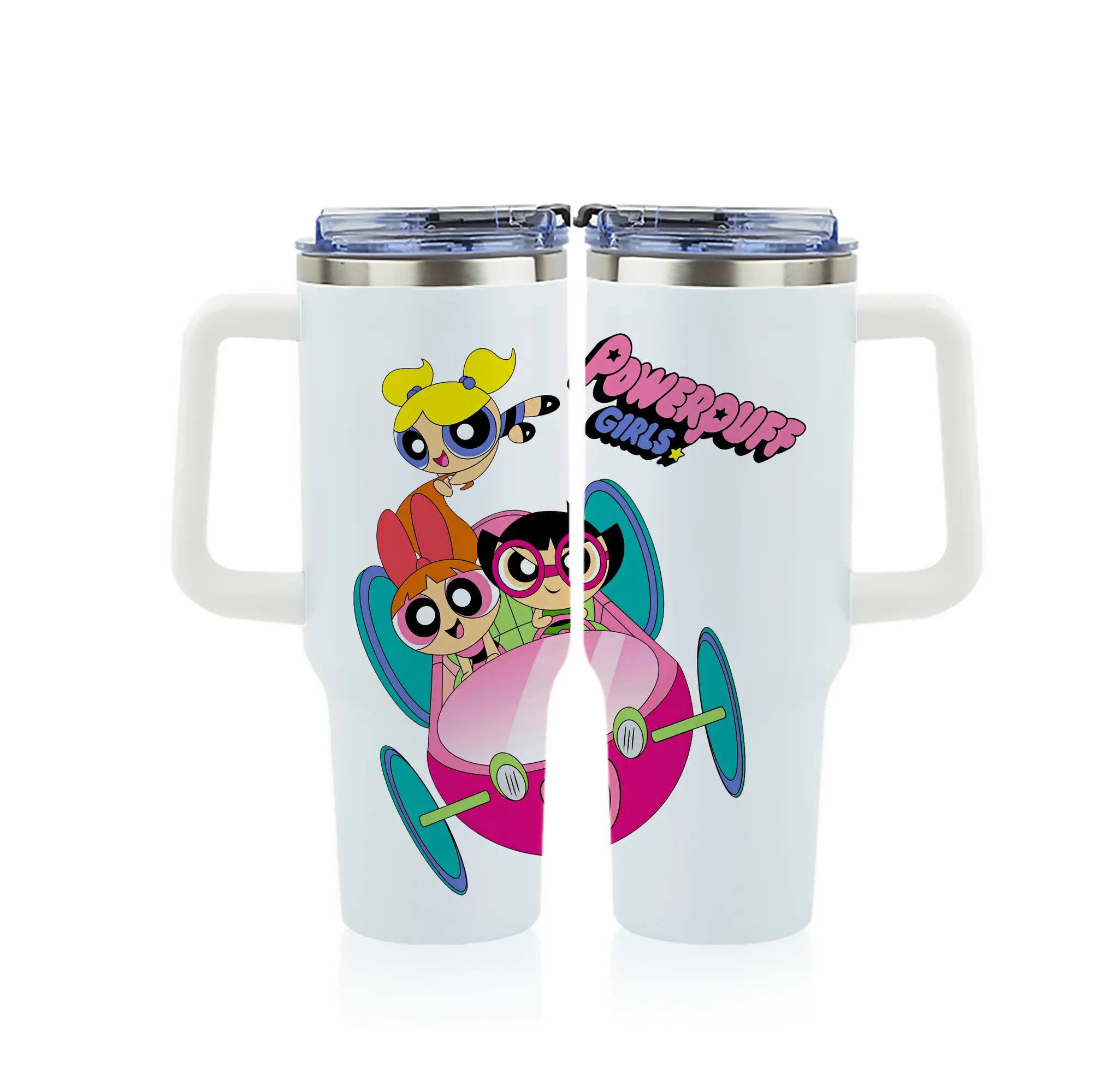 パワパフガールズ グッズ バブルス - 1200mL フルプリント車用タンブラー ・ 304ステンレス 内側 ・ 201ステンレス 外側 ・ 保温 保冷 ・ 通勤 ドライブ アウトドア用