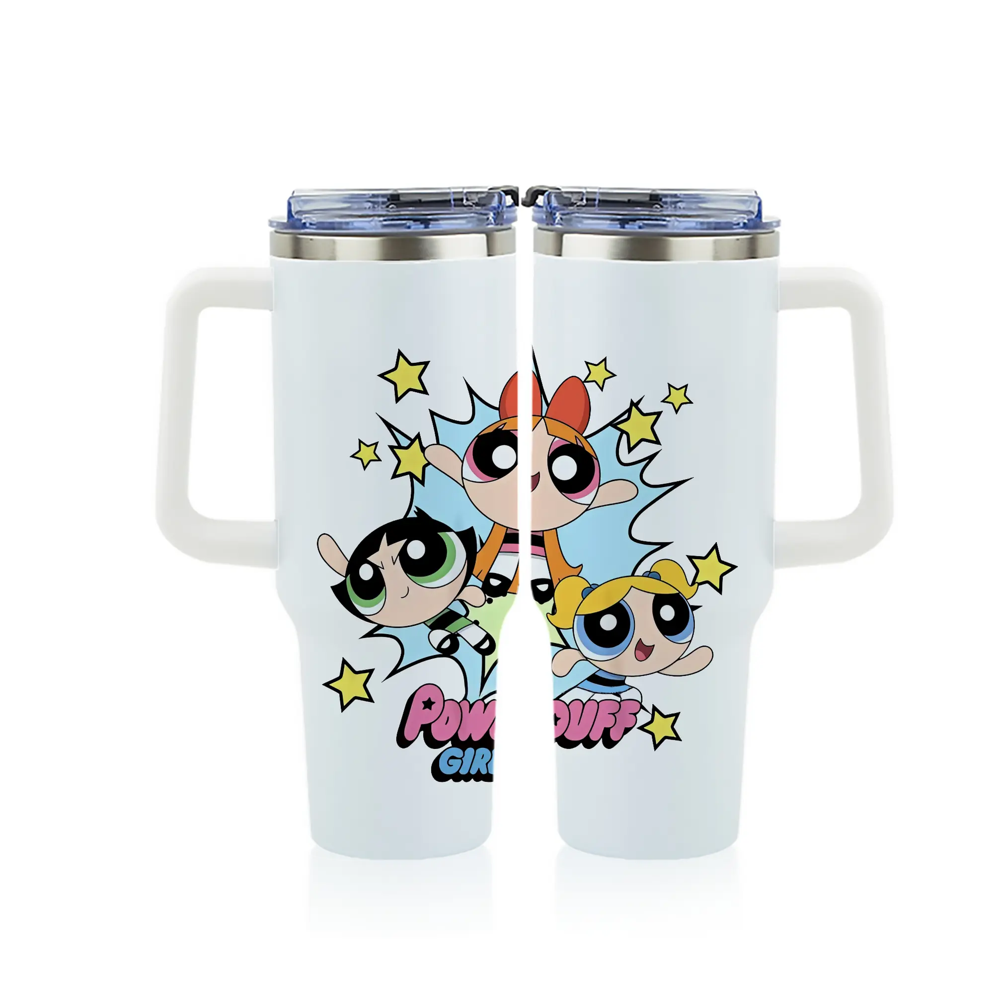 パワパフガールズ グッズ バブルス - 1200mL フルプリント車用タンブラー ・ 304ステンレス 内側 ・ 201ステンレス 外側 ・ 保温 保冷 ・ 通勤 ドライブ アウトドア用