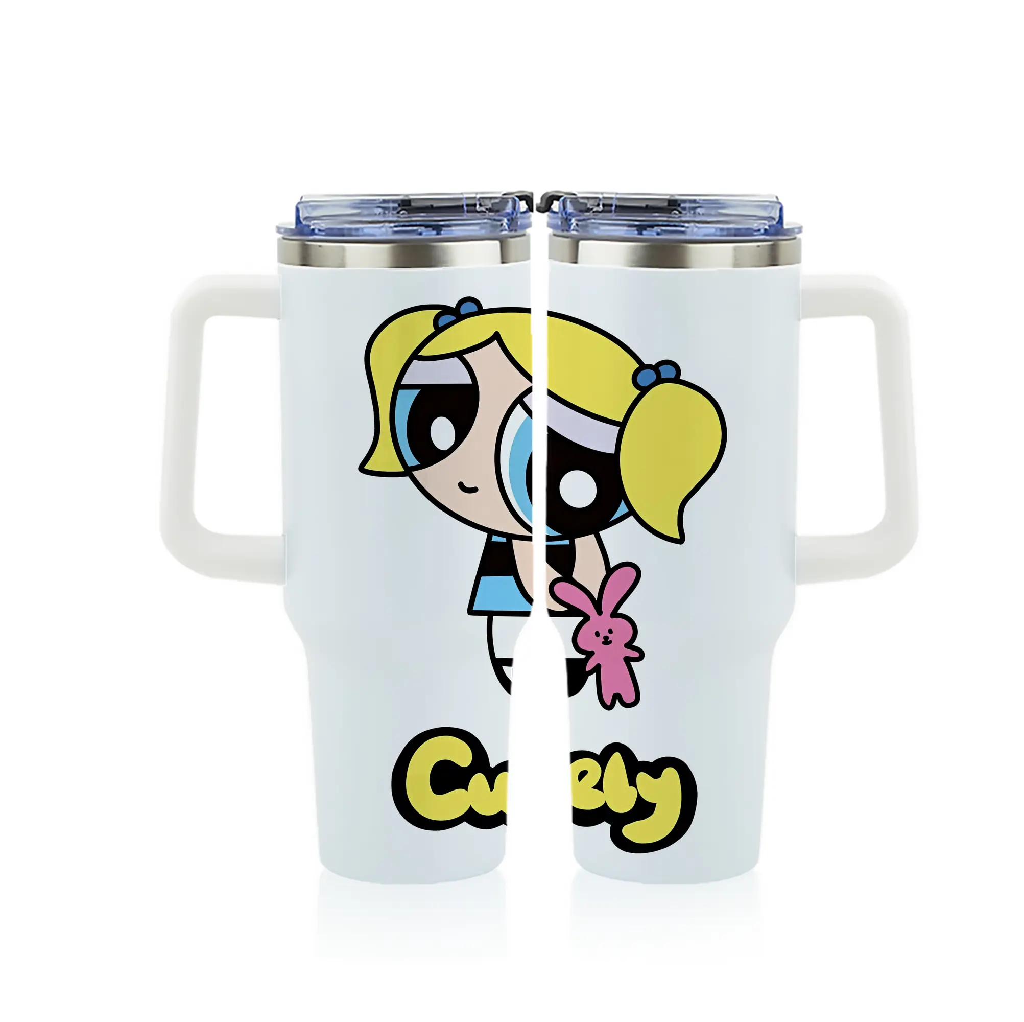 パワパフガールズ グッズ バブルス - 1200mL フルプリント車用タンブラー ・ 304ステンレス 内側 ・ 201ステンレス 外側 ・ 保温 保冷 ・ 通勤 ドライブ アウトドア用