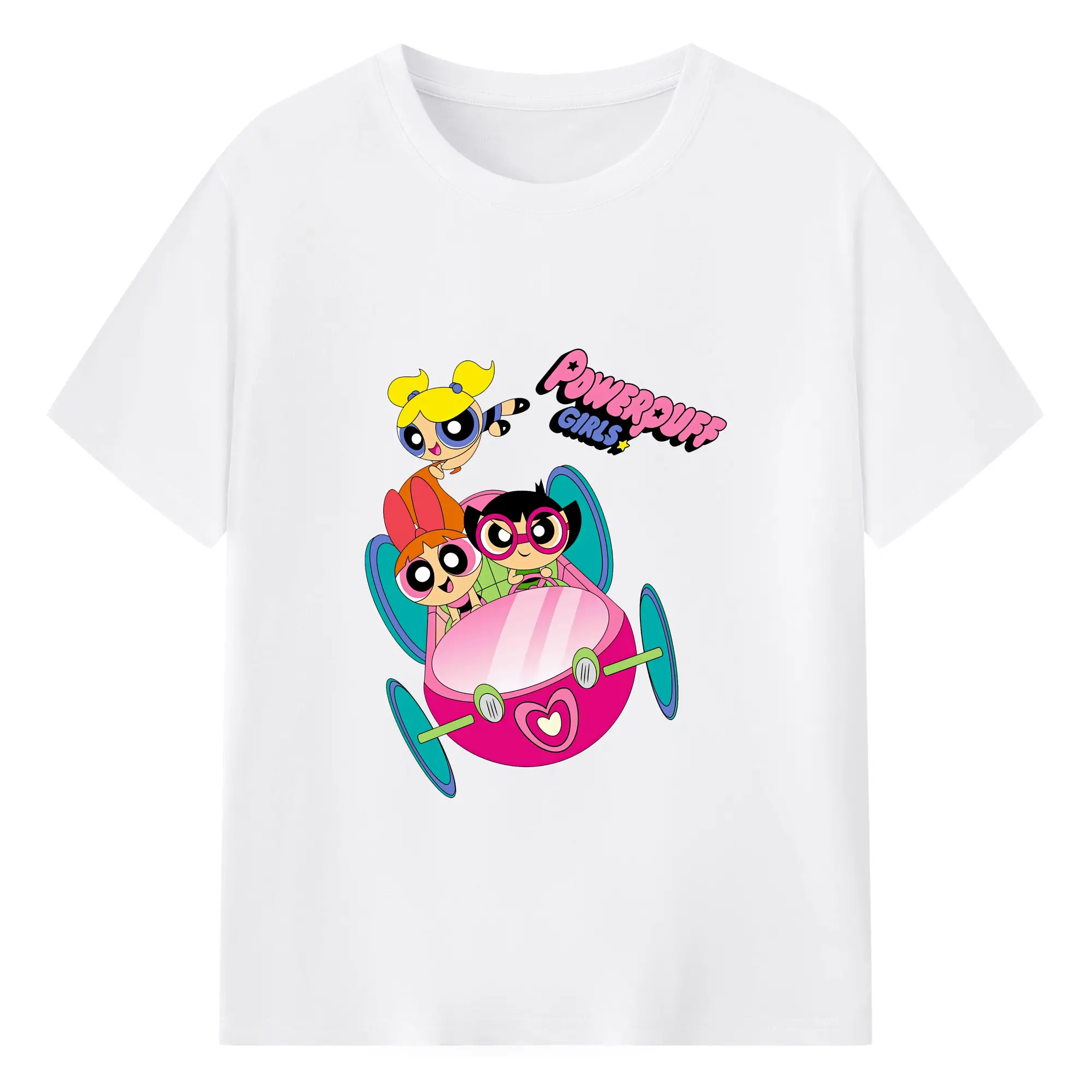 パワパフガールズ グッズ バブルス - 綿100％ 半袖Tシャツ ・ フロントプリント ・ 快適 通気性 ・ 日常使い 散歩 スポーツ用