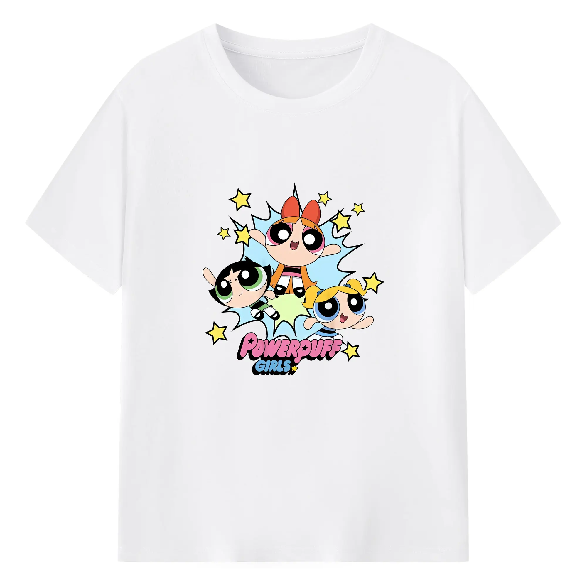 パワパフガールズ グッズ バブルス - 綿100％ 半袖Tシャツ ・ フロントプリント ・ 快適 通気性 ・ 日常使い 散歩 スポーツ用