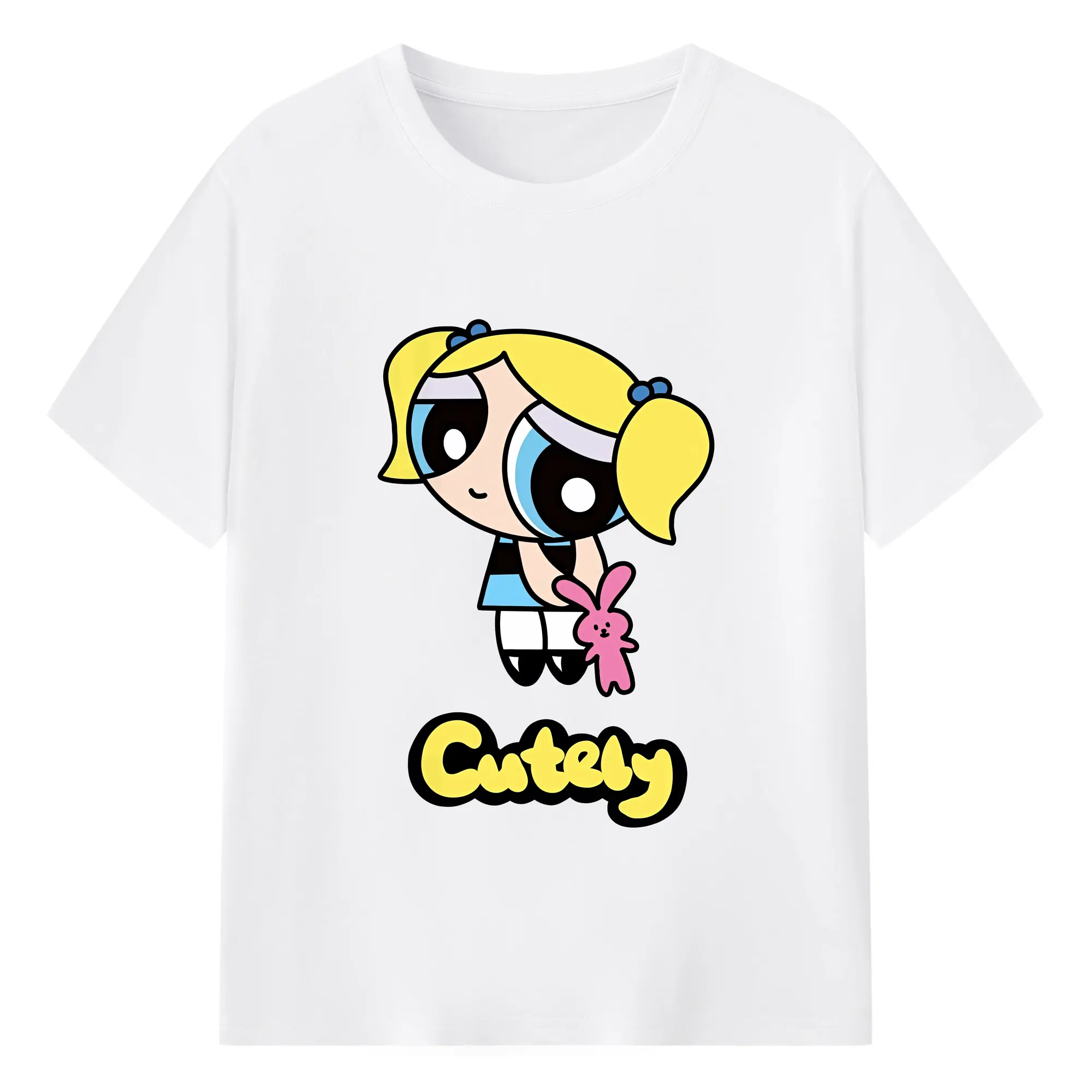 パワパフガールズ グッズ バブルス - 綿100％ 半袖Tシャツ ・ フロントプリント ・ 快適 通気性 ・ 日常使い 散歩 スポーツ用