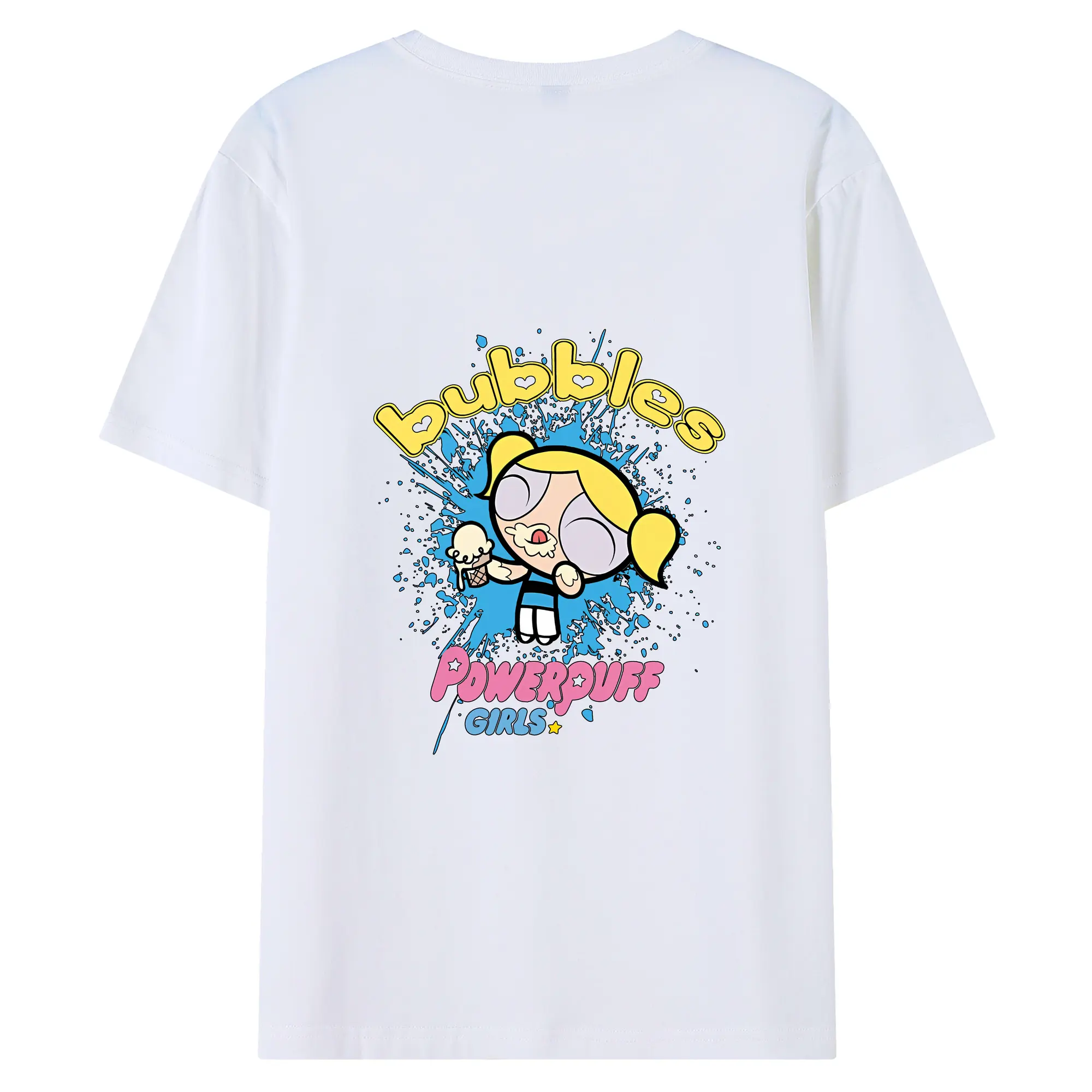 パワパフガールズ グッズ バブルス - 綿100％ 半袖Tシャツ ・ バックプリント ・ 快適 通気性 ・ 日常使い 散歩 スポーツ用