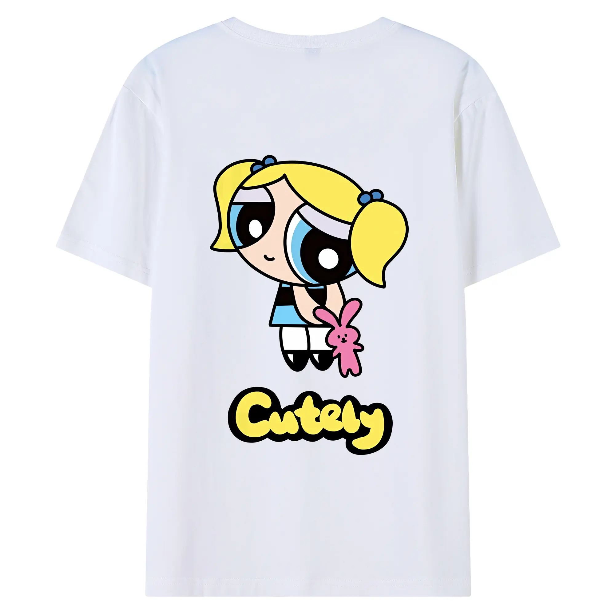 パワパフガールズ グッズ バブルス - 綿100％ 半袖Tシャツ ・ バックプリント ・ 快適 通気性 ・ 日常使い 散歩 スポーツ用