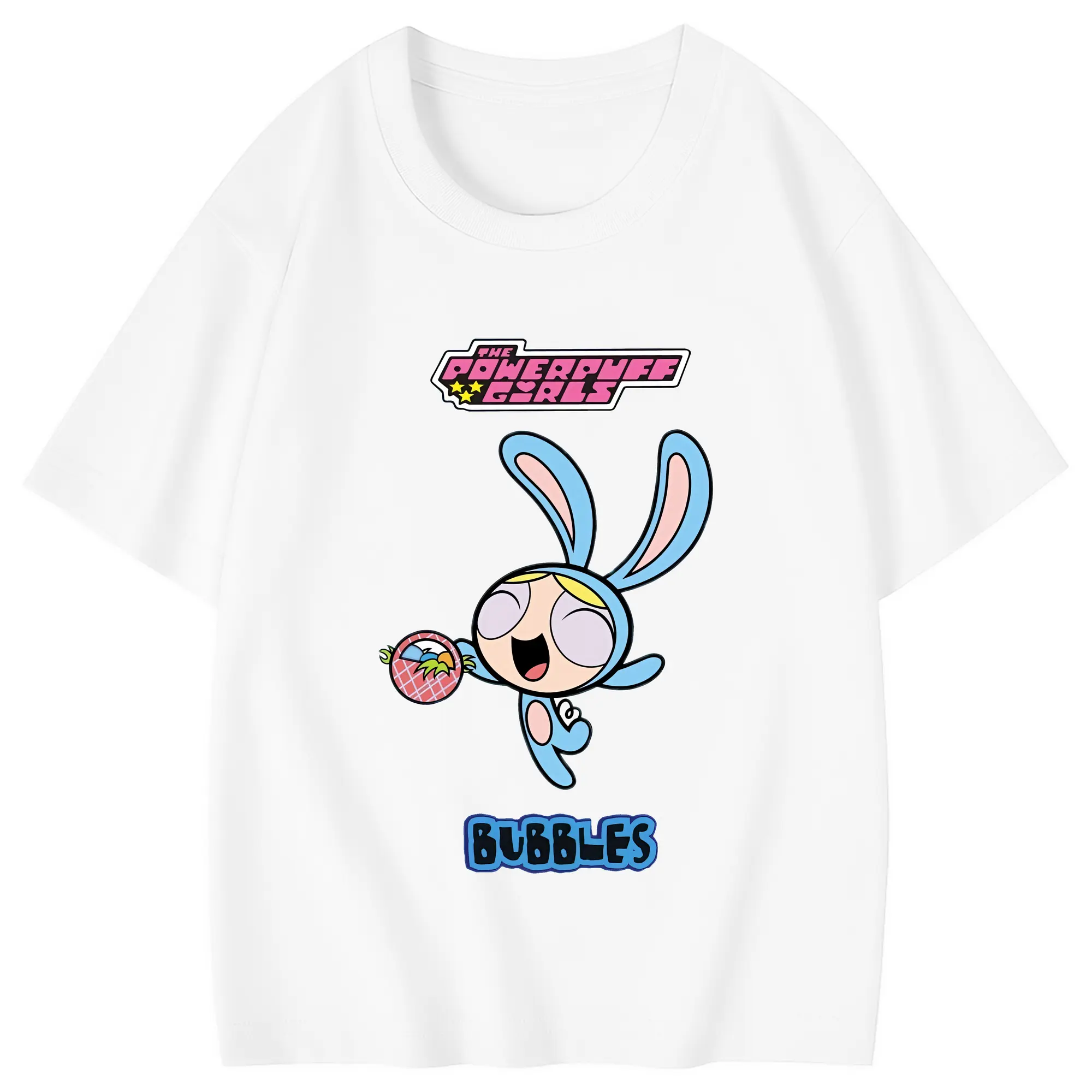 パワパフガールズ グッズ バブルス - 綿100％ キッズTシャツ ・ フロントプリント ・ 快適 通気性 ・ スポーツ カジュアル 散歩用