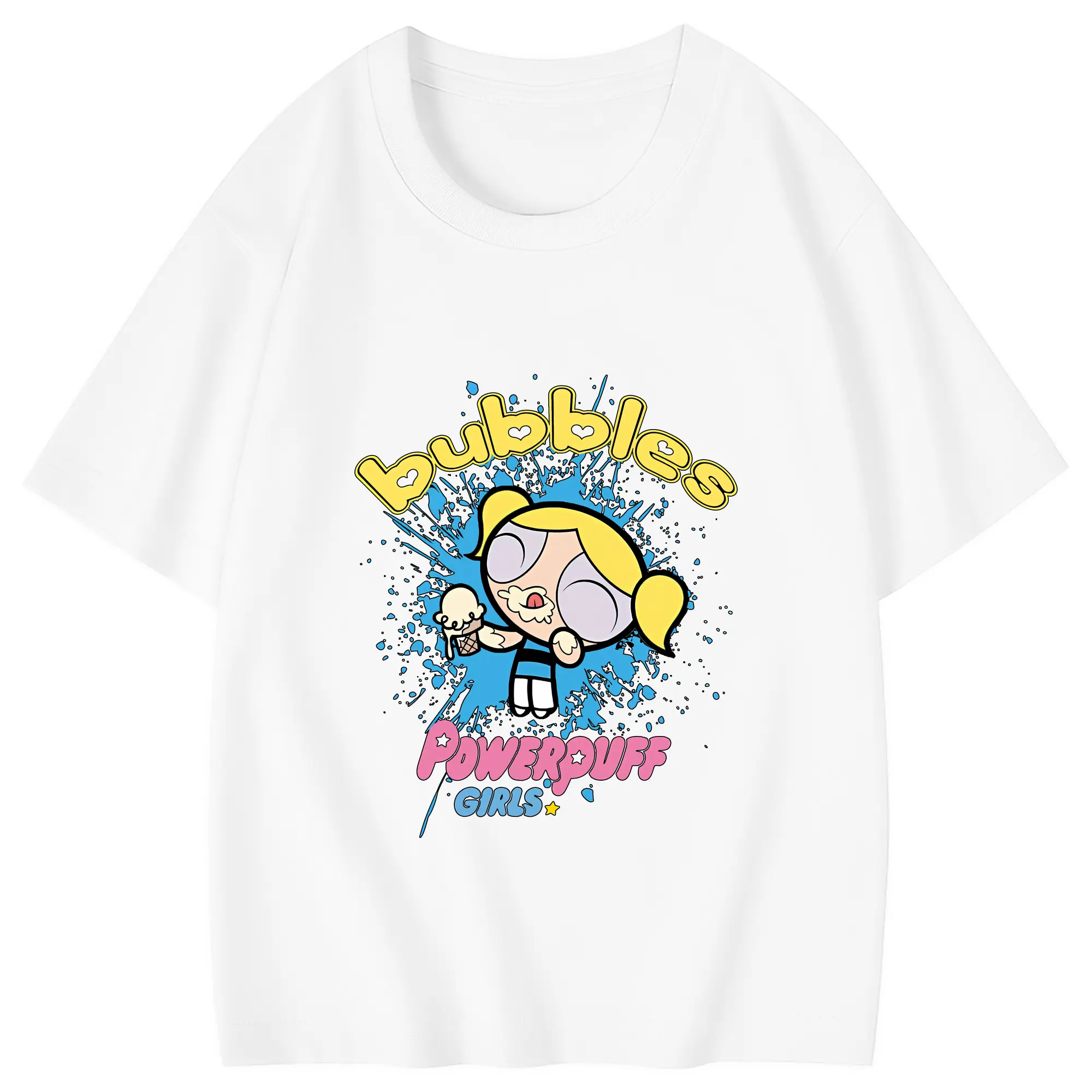 パワパフガールズ グッズ バブルス - 綿100％ キッズTシャツ ・ フロントプリント ・ 快適 通気性 ・ スポーツ カジュアル 散歩用