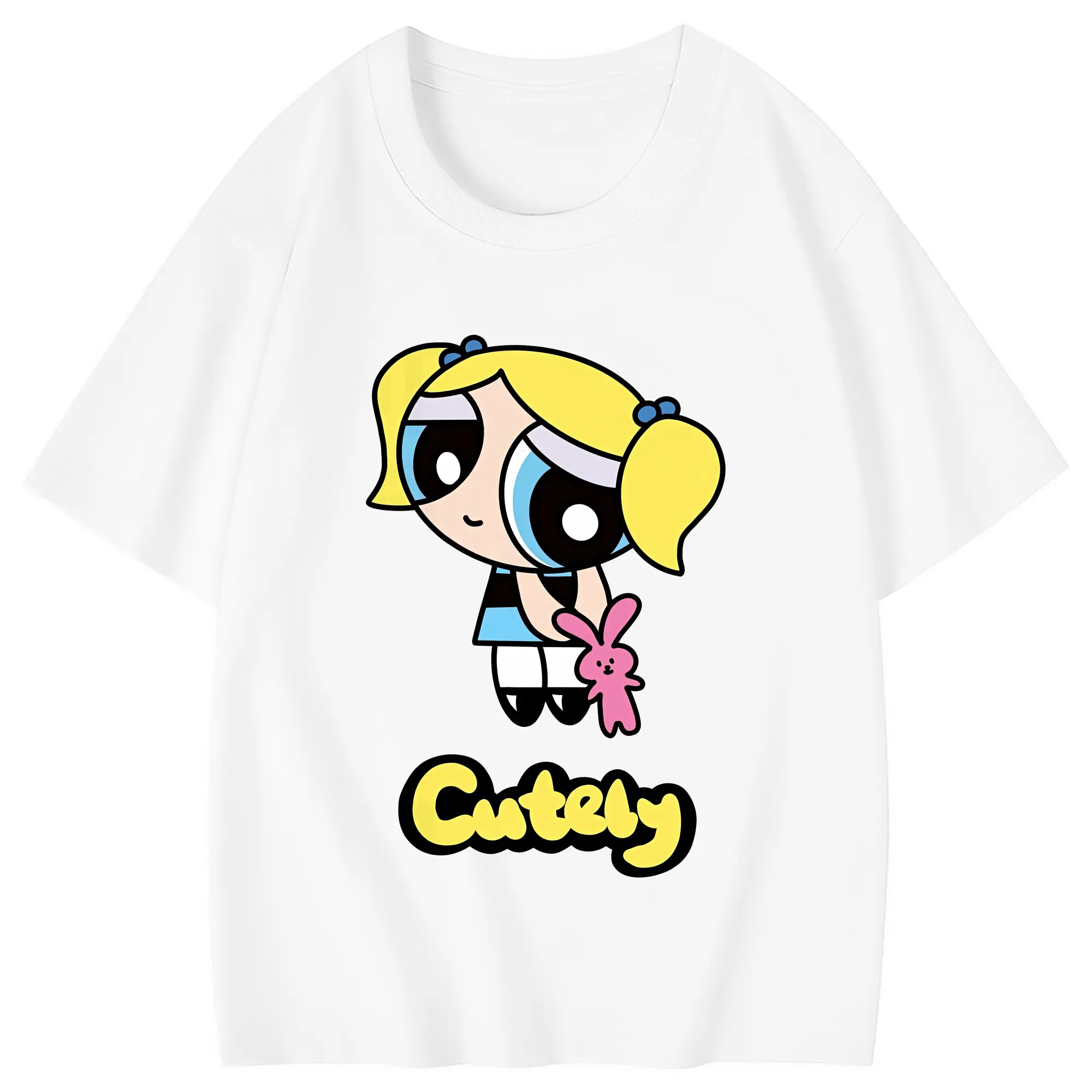 パワパフガールズ グッズ バブルス - 綿100％ キッズTシャツ ・ フロントプリント ・ 快適 通気性 ・ スポーツ カジュアル 散歩用