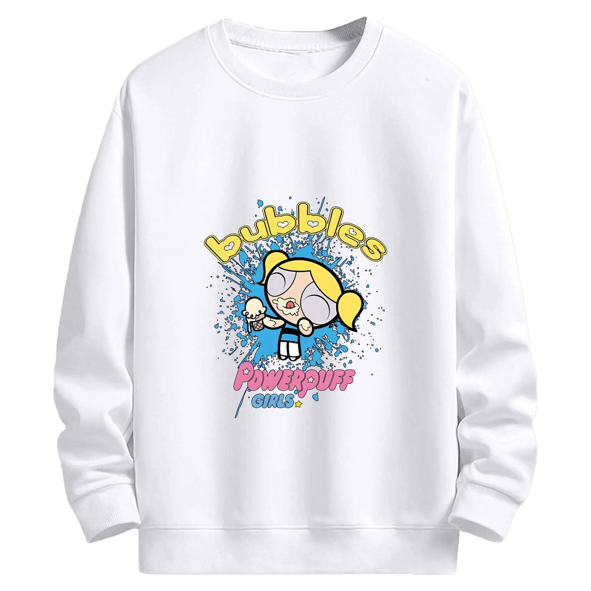 パワパフガールズ グッズ バブルス - 高品質 クルーネック スウェット ・ コットン59％ ポリエステル41％ ・ ユニセックス 長袖 トレーナー ・ カジュアル デイリー スポーツ 散歩用