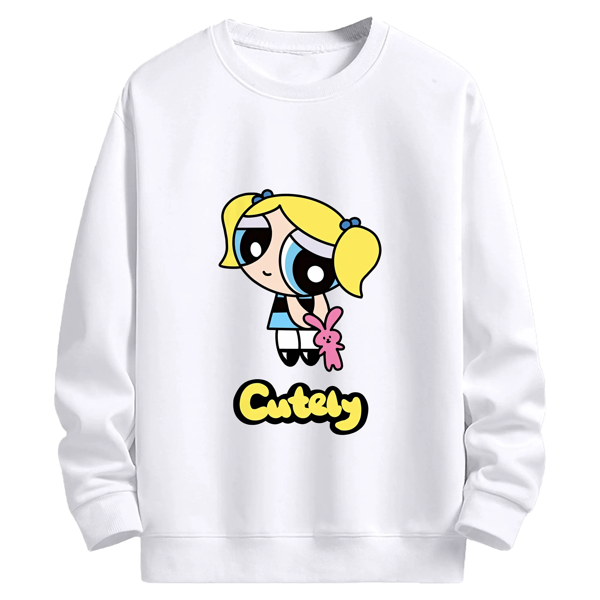 パワパフガールズ グッズ バブルス - 高品質 クルーネック スウェット ・ コットン59％ ポリエステル41％ ・ ユニセックス 長袖 トレーナー ・ カジュアル デイリー スポーツ 散歩用