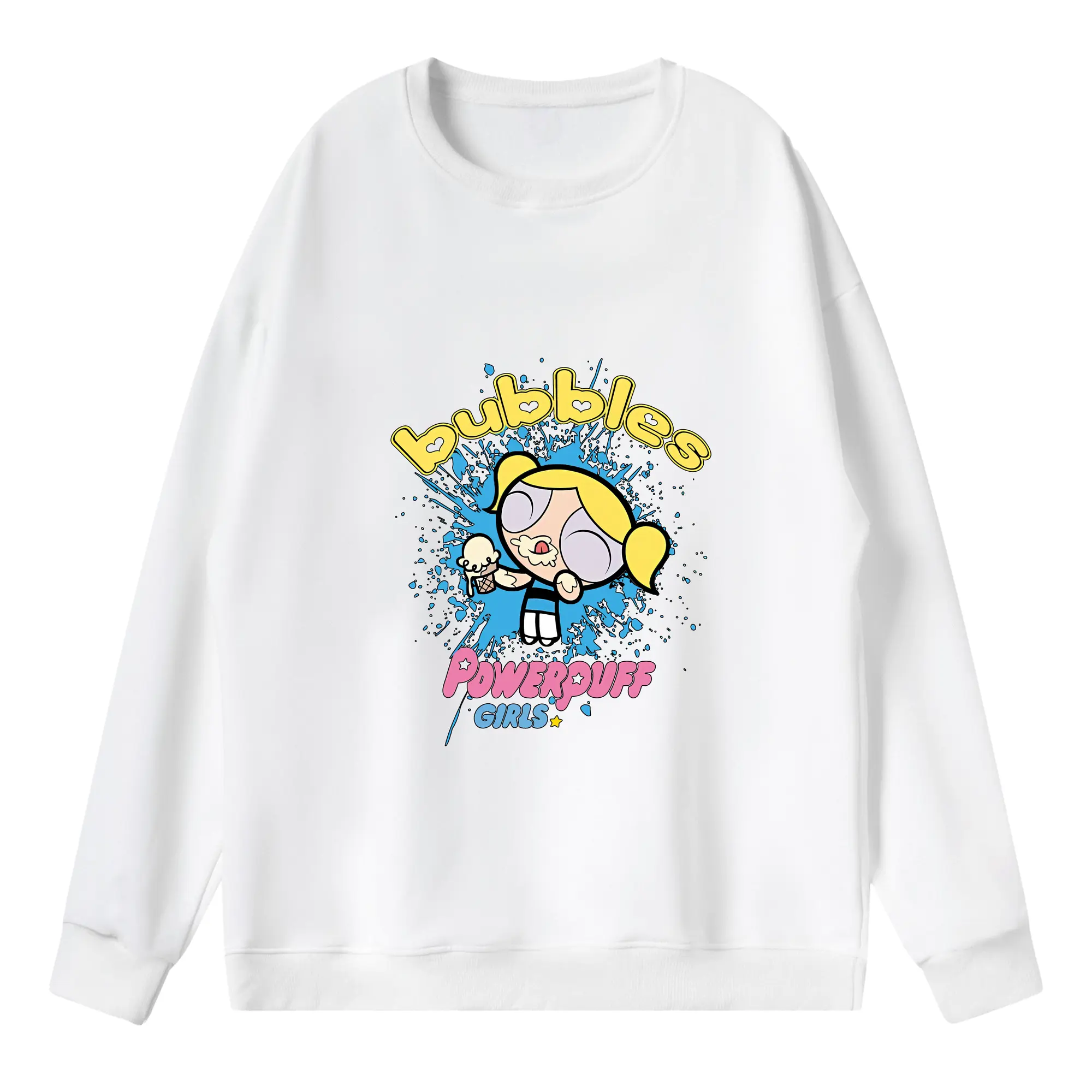 パワパフガールズ グッズ バブルス - 薄手 クルーネック スウェット 裏毛260g · ポリエステル 春秋向け カジュアル 男女兼用 · トレーナー デイリー スポーツ 散歩に最適