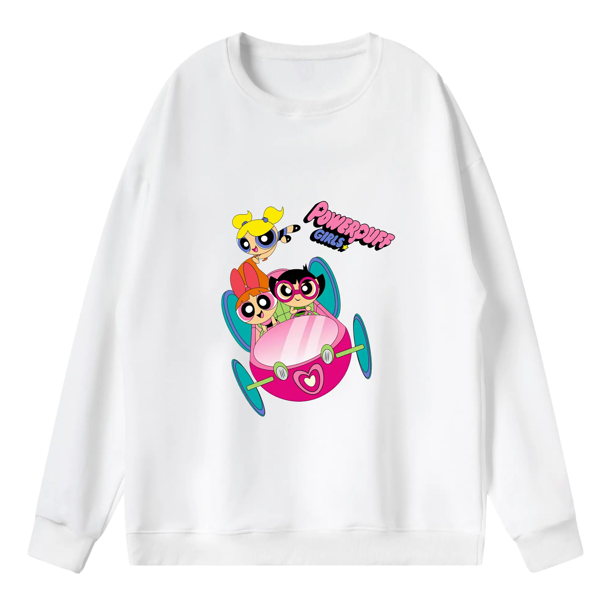 パワパフガールズ グッズ バブルス - 薄手 クルーネック スウェット 裏毛260g · ポリエステル 春秋向け カジュアル 男女兼用 · トレーナー デイリー スポーツ 散歩に最適