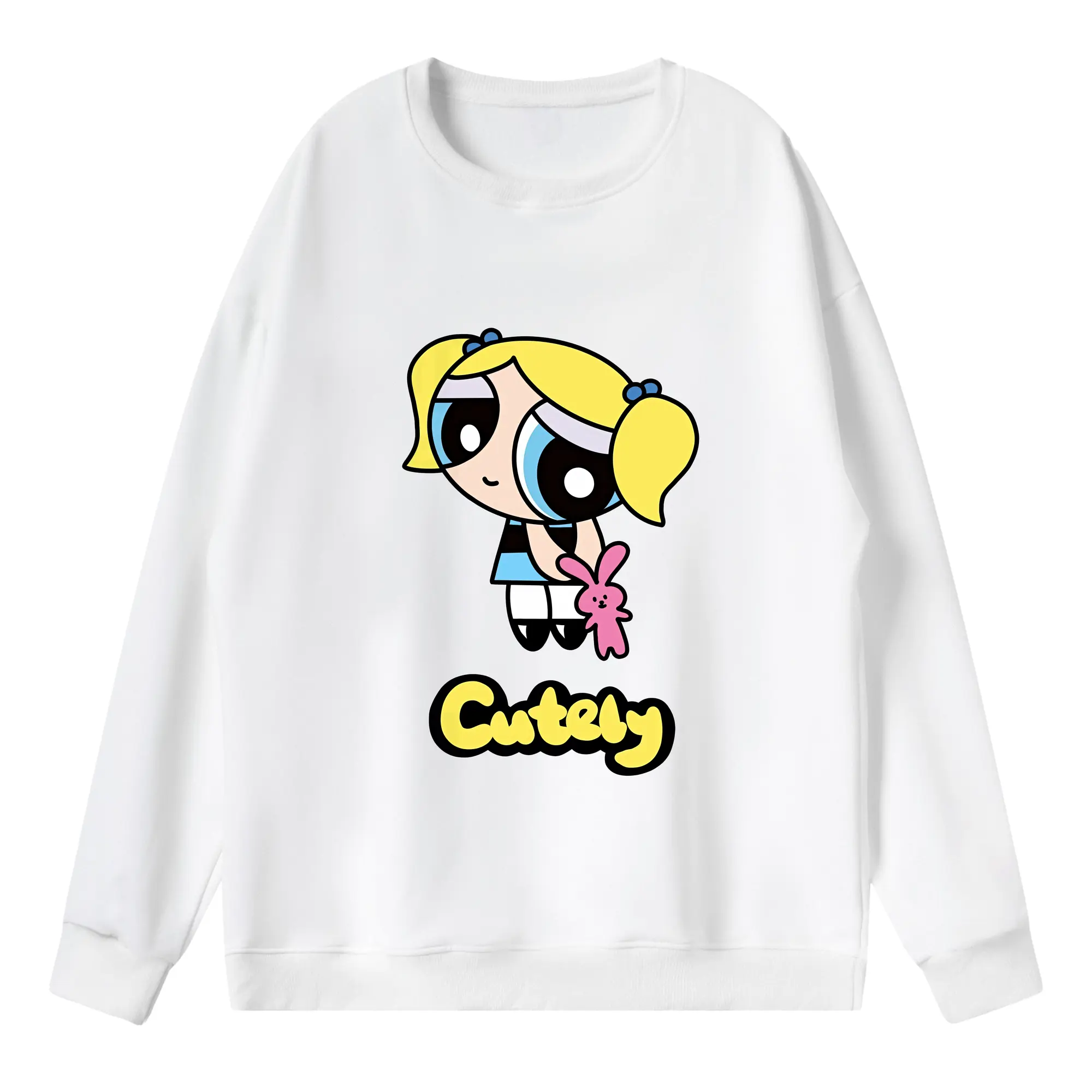 パワパフガールズ グッズ バブルス - 薄手 クルーネック スウェット 裏毛260g · ポリエステル 春秋向け カジュアル 男女兼用 · トレーナー デイリー スポーツ 散歩に最適