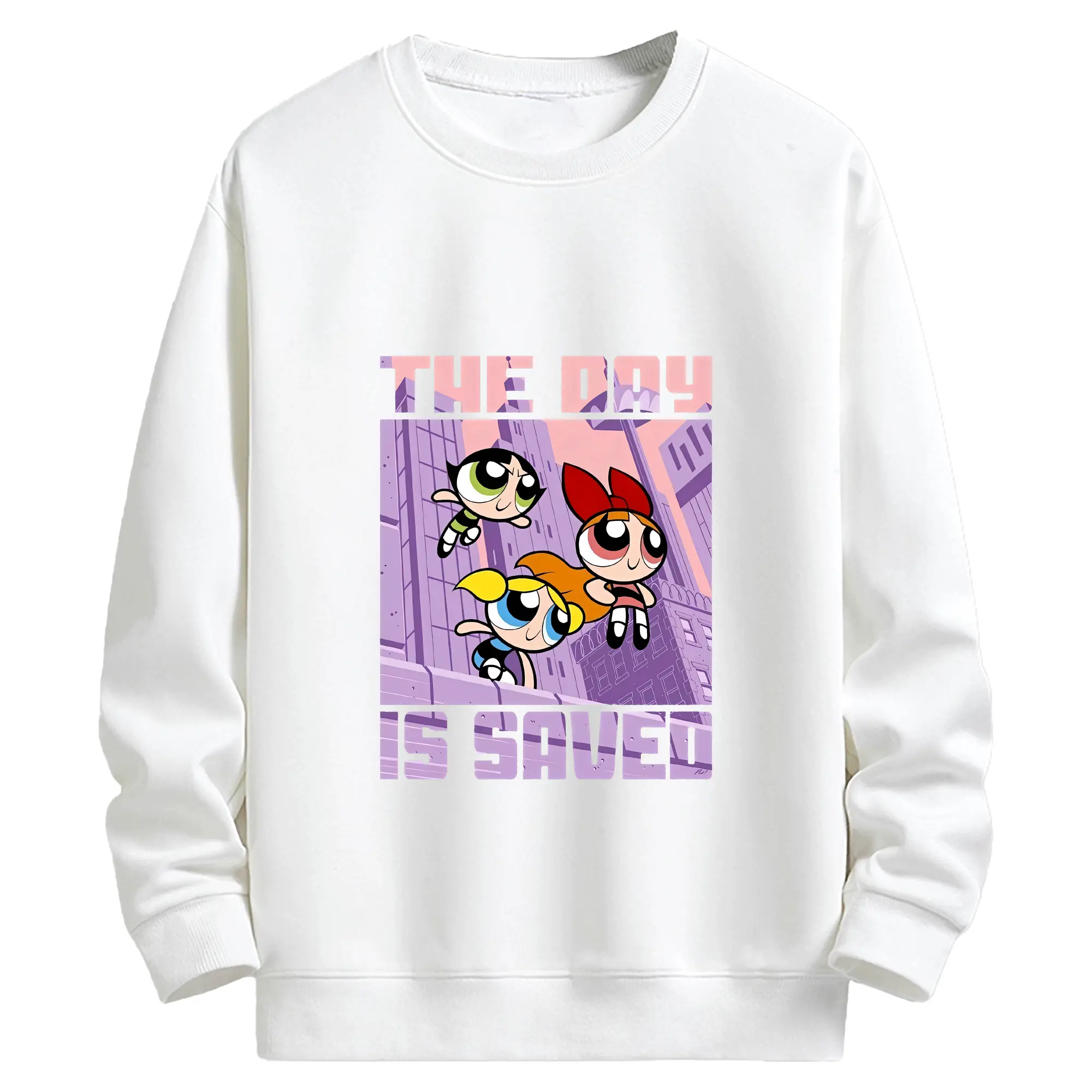 パワパフガールズ グッズ バブルス - キッズ クルーネックスウェットシャツ ・ フロントプリント ・ 綿80％ ポリエステル20％ ・ 快適 通学 スポーツ 日常使い お散歩用