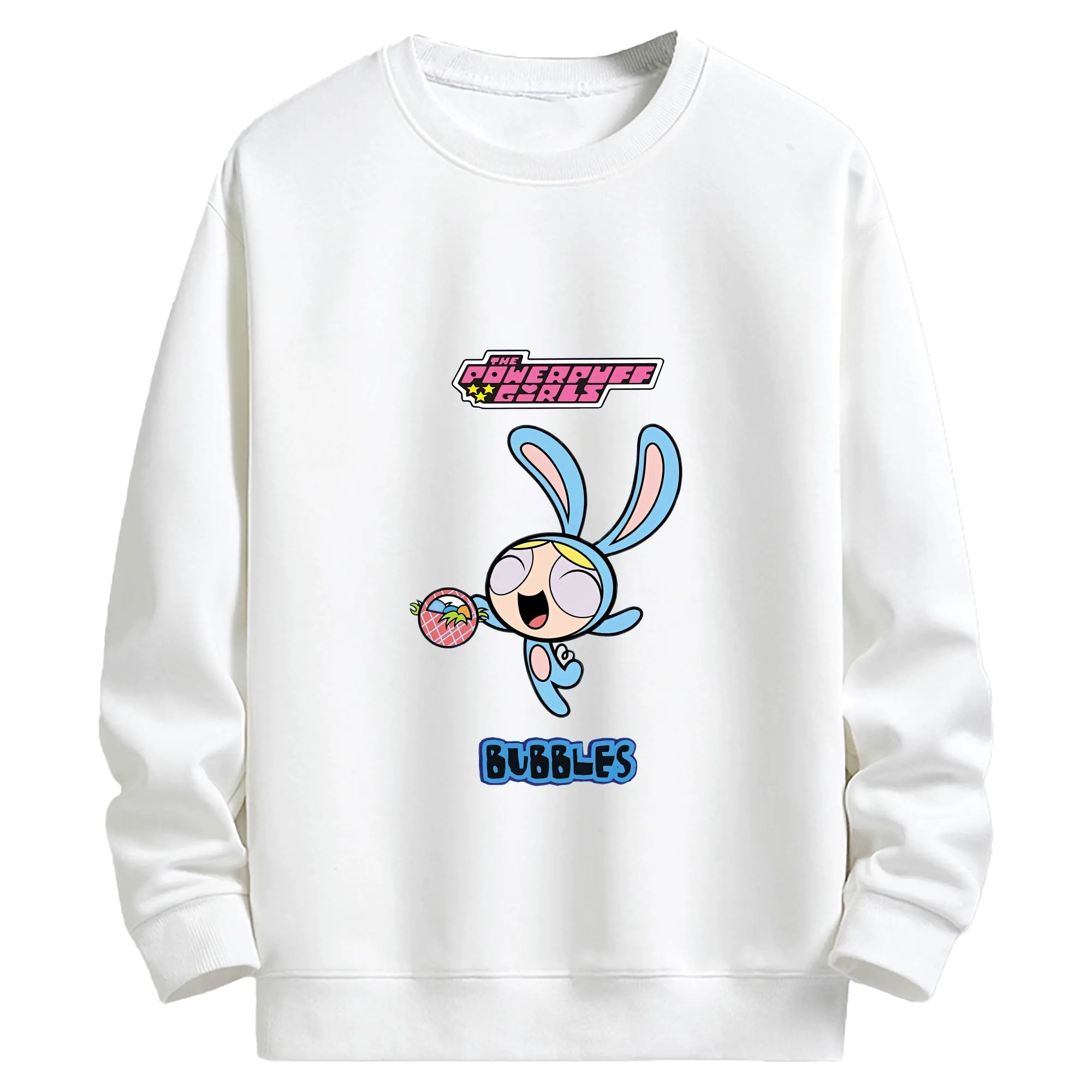パワパフガールズ グッズ バブルス - キッズ クルーネックスウェットシャツ ・ フロントプリント ・ 綿80％ ポリエステル20％ ・ 快適 通学 スポーツ 日常使い お散歩用