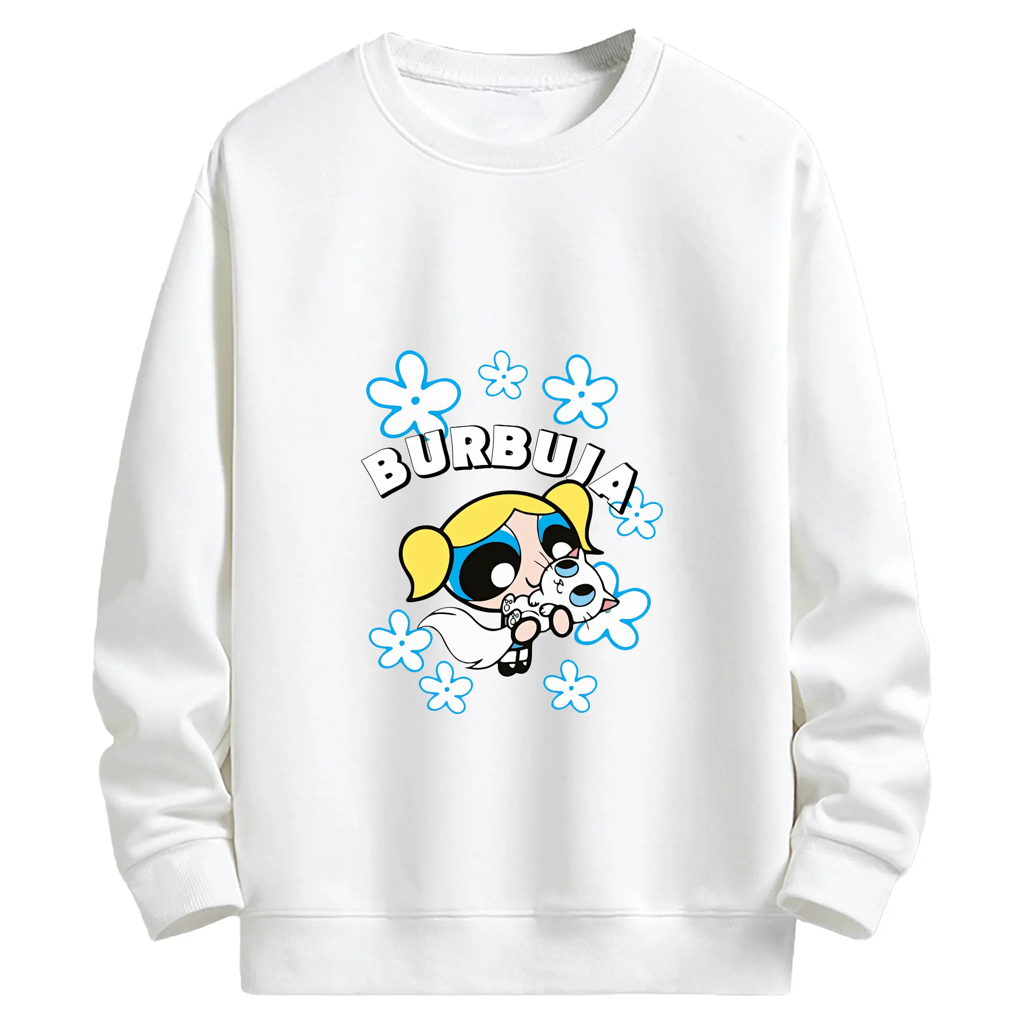 パワパフガールズ グッズ バブルス - キッズ クルーネックスウェットシャツ ・ フロントプリント ・ 綿80％ ポリエステル20％ ・ 快適 通学 スポーツ 日常使い お散歩用