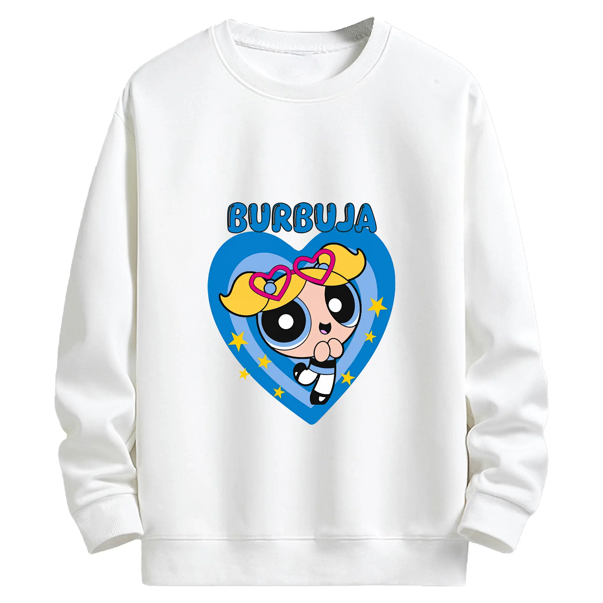 パワパフガールズ グッズ バブルス - キッズ クルーネックスウェットシャツ ・ フロントプリント ・ 綿80％ ポリエステル20％ ・ 快適 通学 スポーツ 日常使い お散歩用