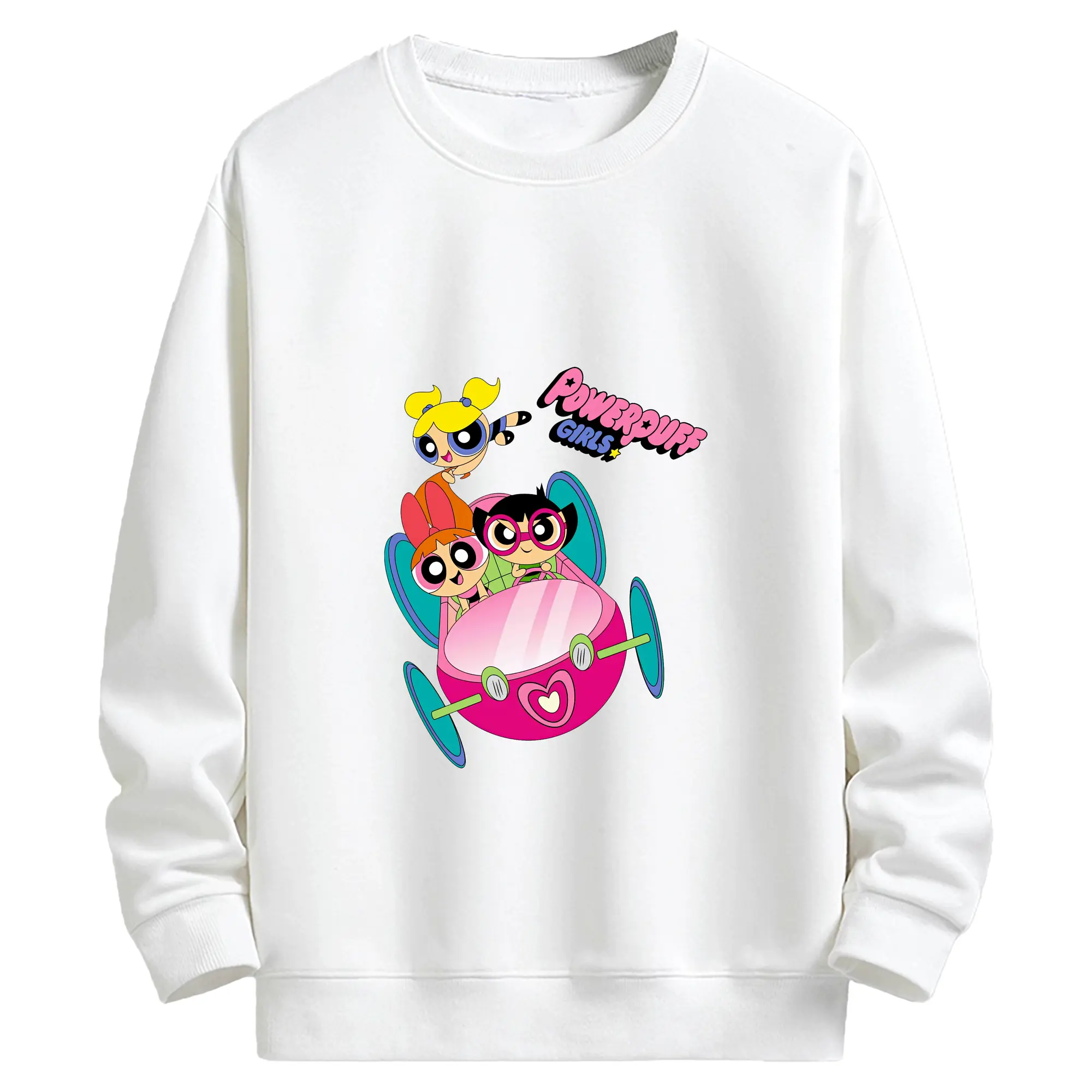 パワパフガールズ グッズ バブルス - キッズ クルーネックスウェットシャツ ・ フロントプリント ・ 綿80％ ポリエステル20％ ・ 快適 通学 スポーツ 日常使い お散歩用