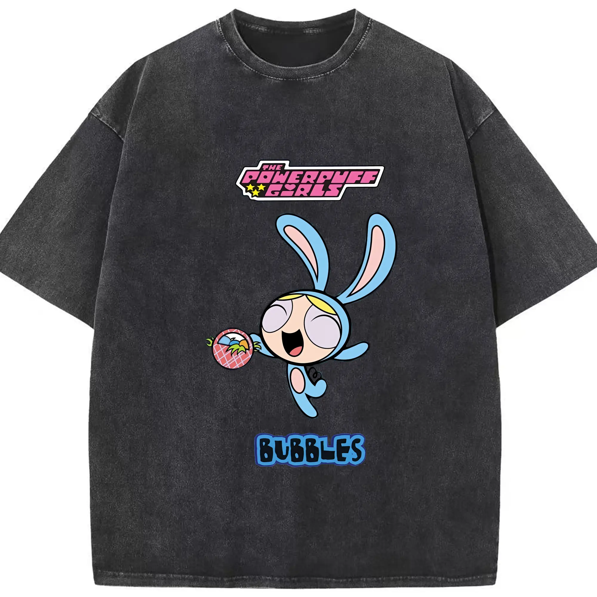 パワパフガールズ グッズ バブルス - 綿100％ ヴィンテージ風 半袖Tシャツ ・ フロントプリント ・ 柔らか肌触り ・ 通気性 快適 ・ スポーツ カジュアル 外出用