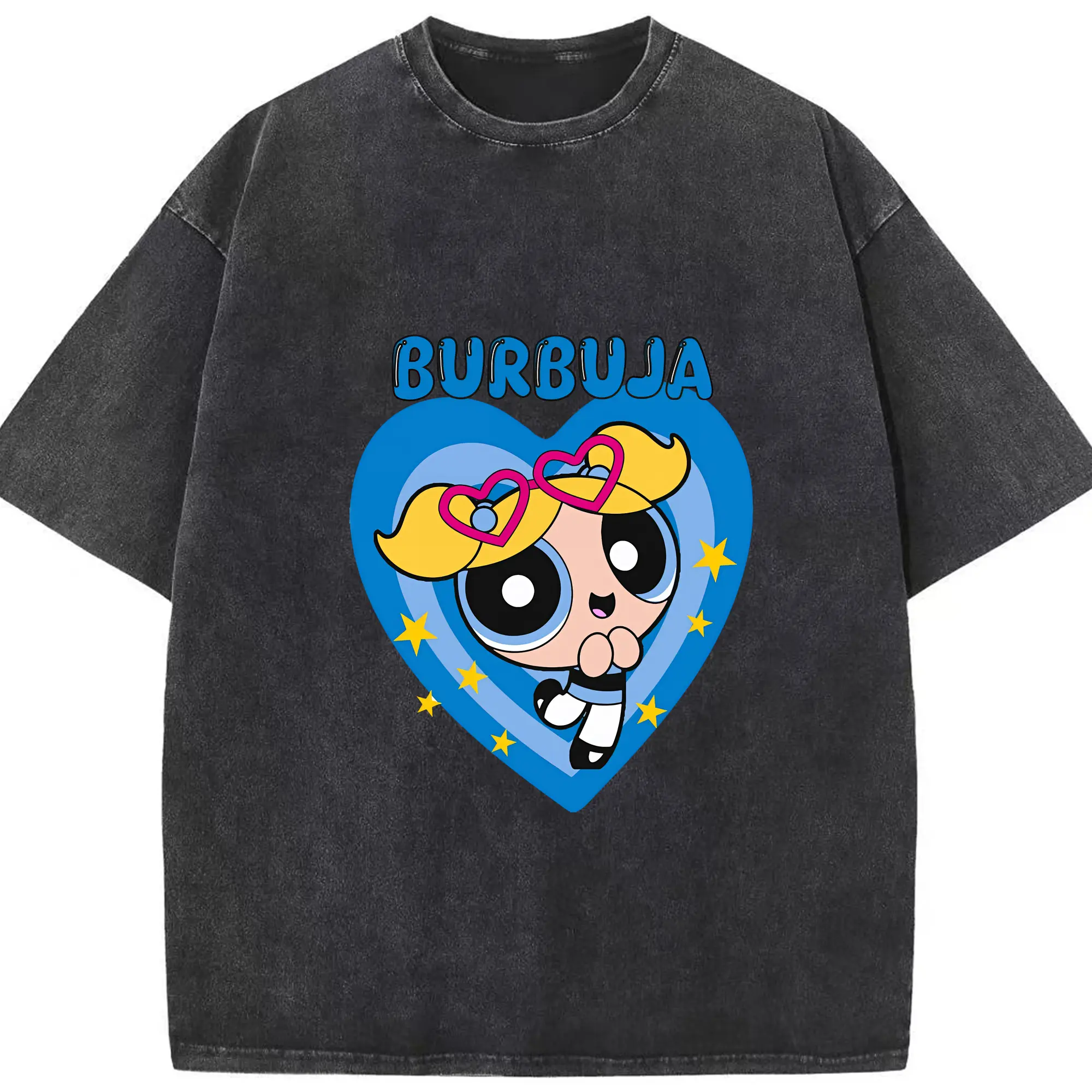 パワパフガールズ グッズ バブルス - 綿100％ ヴィンテージ風 半袖Tシャツ ・ フロントプリント ・ 柔らか肌触り ・ 通気性 快適 ・ スポーツ カジュアル 外出用