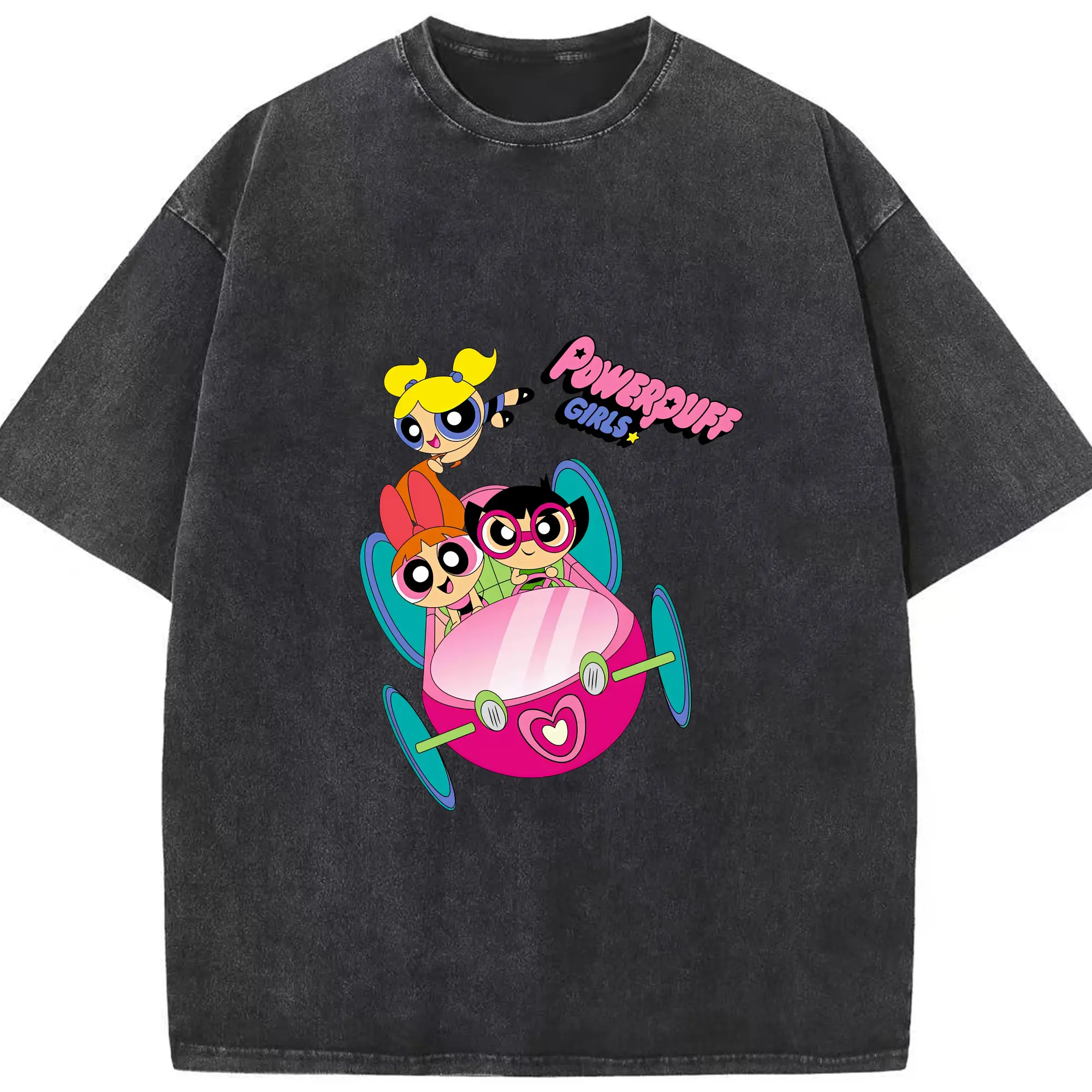 パワパフガールズ グッズ バブルス - 綿100％ ヴィンテージ風 半袖Tシャツ ・ フロントプリント ・ 柔らか肌触り ・ 通気性 快適 ・ スポーツ カジュアル 外出用