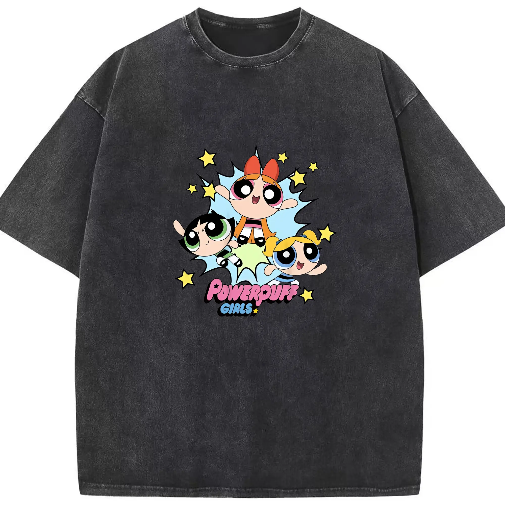 パワパフガールズ グッズ バブルス - 綿100％ ヴィンテージ風 半袖Tシャツ ・ フロントプリント ・ 柔らか肌触り ・ 通気性 快適 ・ スポーツ カジュアル 外出用