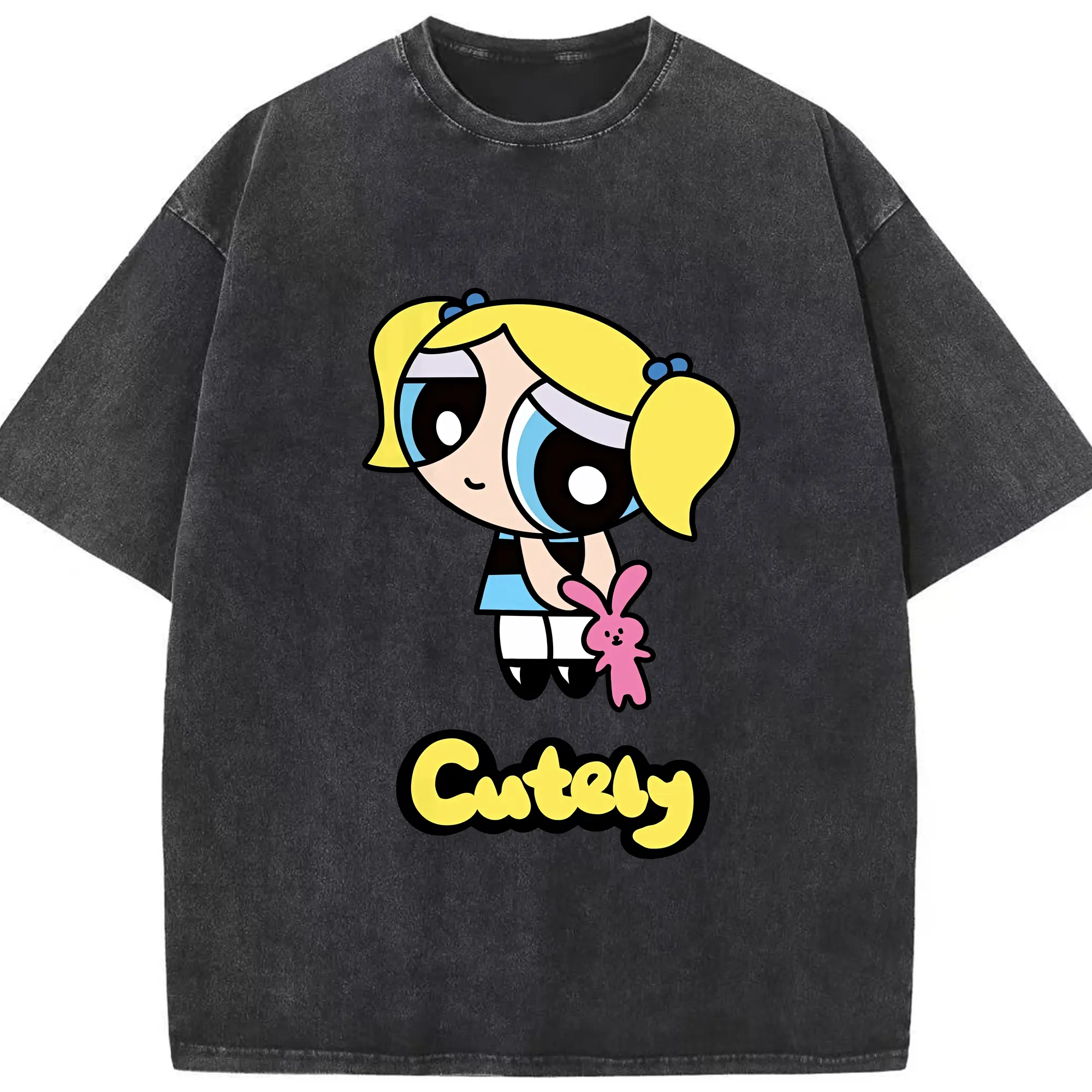 パワパフガールズ グッズ バブルス - 綿100％ ヴィンテージ風 半袖Tシャツ ・ フロントプリント ・ 柔らか肌触り ・ 通気性 快適 ・ スポーツ カジュアル 外出用