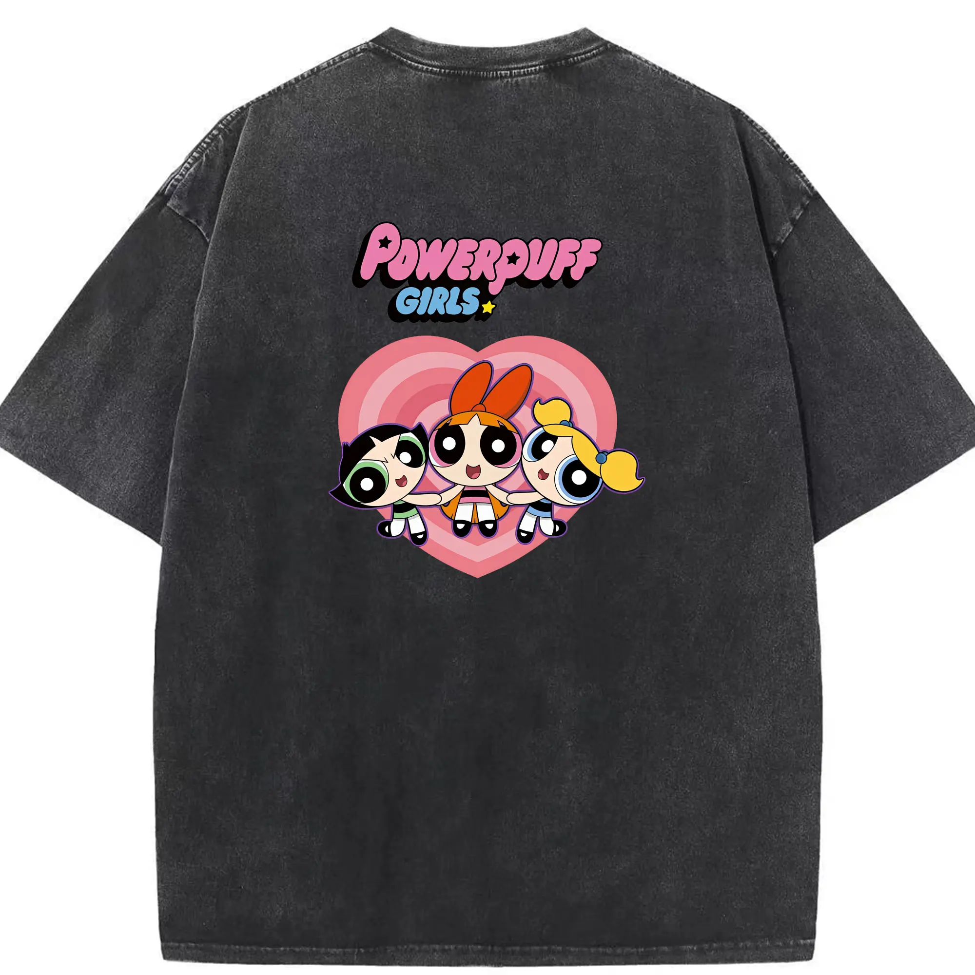 パワパフガールズ グッズ バブルス - 綿100％ ヴィンテージ風 半袖Tシャツ ・ 背面プリント ・ 柔らか肌触り ・ 通気性 快適 ・ スポーツ カジュアル 外出用