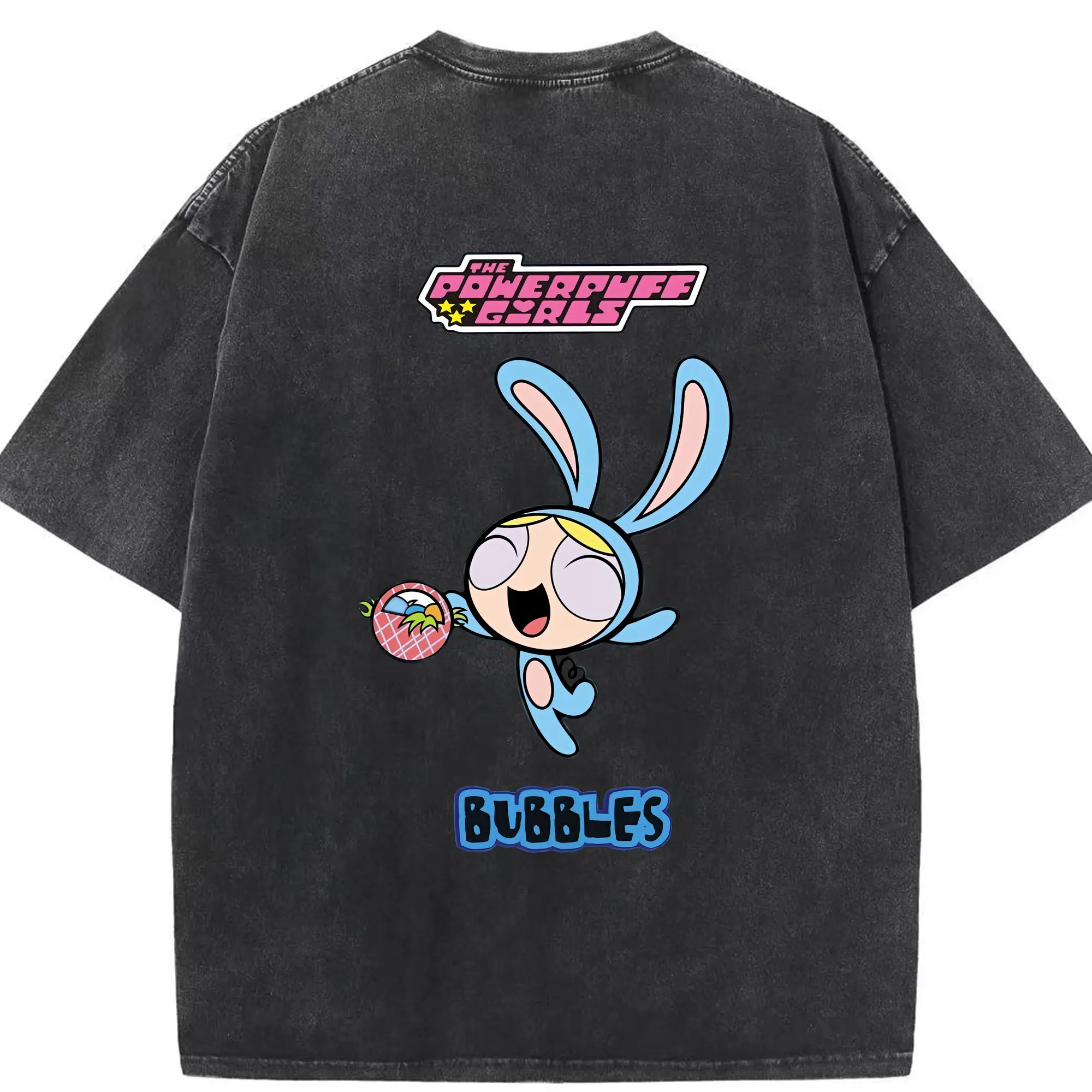 パワパフガールズ グッズ バブルス - 綿100％ ヴィンテージ風 半袖Tシャツ ・ 背面プリント ・ 柔らか肌触り ・ 通気性 快適 ・ スポーツ カジュアル 外出用