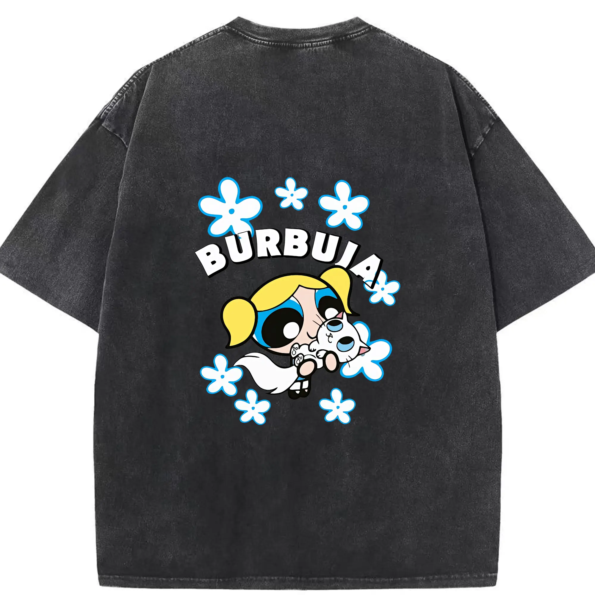 パワパフガールズ グッズ バブルス - 綿100％ ヴィンテージ風 半袖Tシャツ ・ 背面プリント ・ 柔らか肌触り ・ 通気性 快適 ・ スポーツ カジュアル 外出用