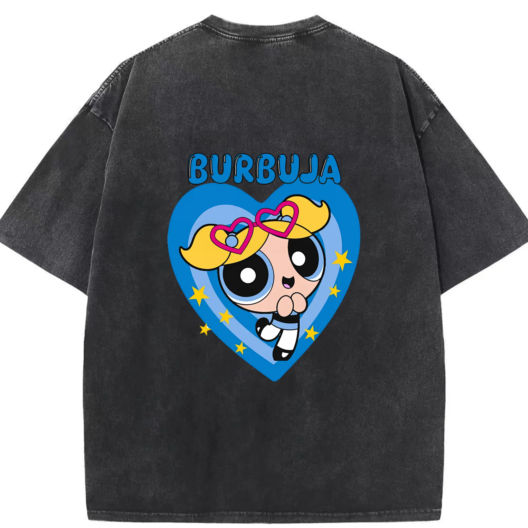 パワパフガールズ グッズ バブルス - 綿100％ ヴィンテージ風 半袖Tシャツ ・ 背面プリント ・ 柔らか肌触り ・ 通気性 快適 ・ スポーツ カジュアル 外出用