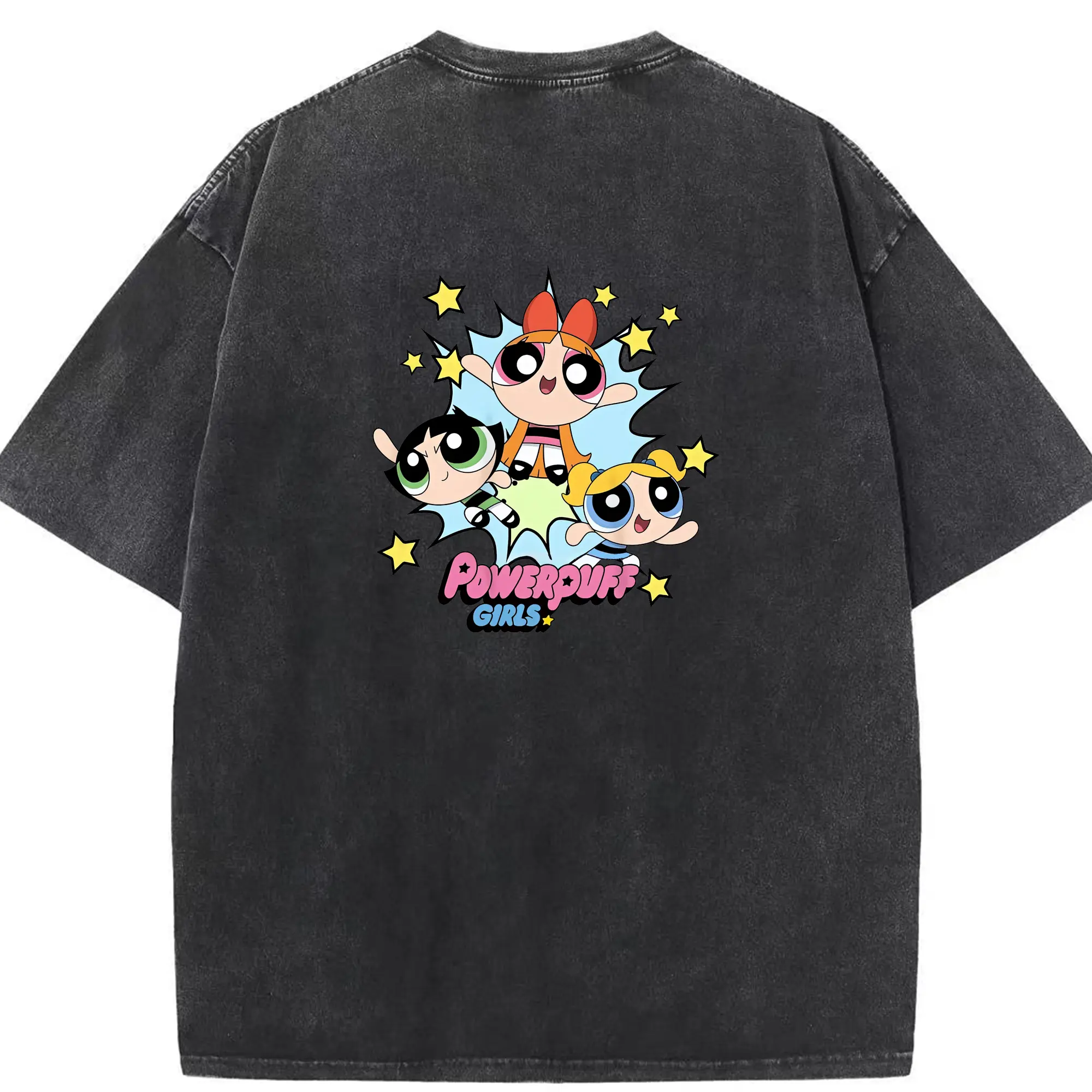 パワパフガールズ グッズ バブルス - 綿100％ ヴィンテージ風 半袖Tシャツ ・ 背面プリント ・ 柔らか肌触り ・ 通気性 快適 ・ スポーツ カジュアル 外出用