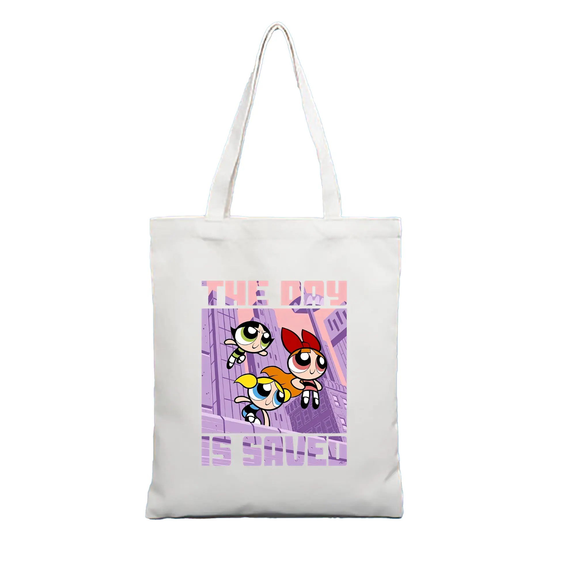 パワパフガールズ グッズ バブルス - 縦型キャンバス手提げバッグ（トートバッグ） ・ キャンバス素材 ・ ショッピング用 ・ 軽量 丈夫 お手入れ簡単