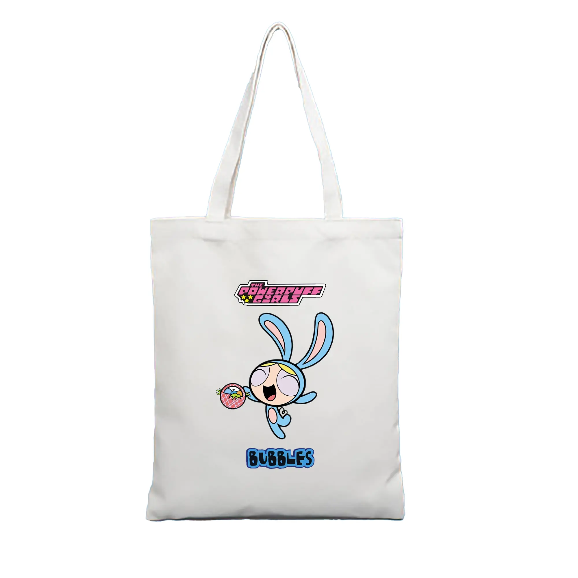 パワパフガールズ グッズ バブルス - 縦型キャンバス手提げバッグ（トートバッグ） ・ キャンバス素材 ・ ショッピング用 ・ 軽量 丈夫 お手入れ簡単