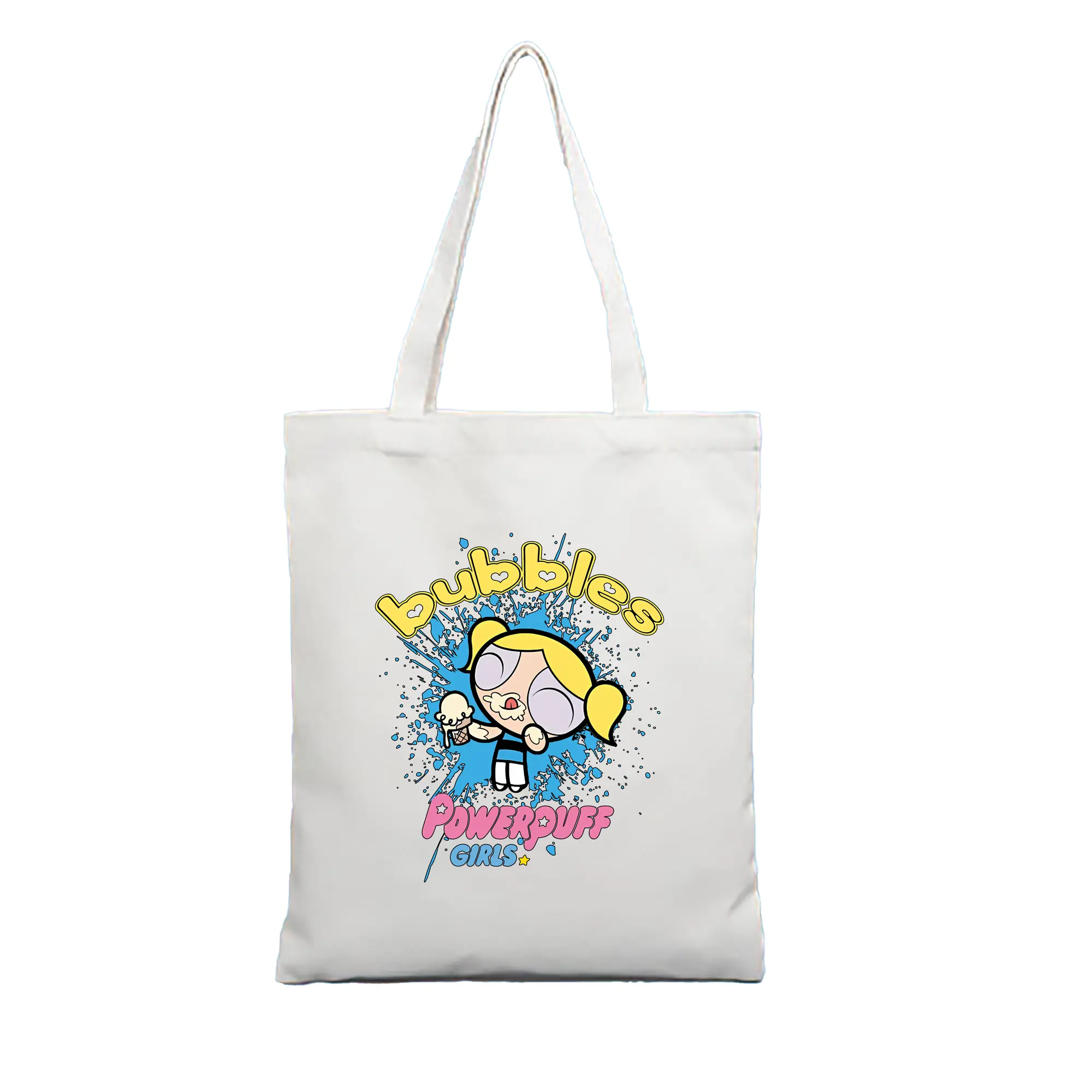 パワパフガールズ グッズ バブルス - 縦型キャンバス手提げバッグ（トートバッグ） ・ キャンバス素材 ・ ショッピング用 ・ 軽量 丈夫 お手入れ簡単