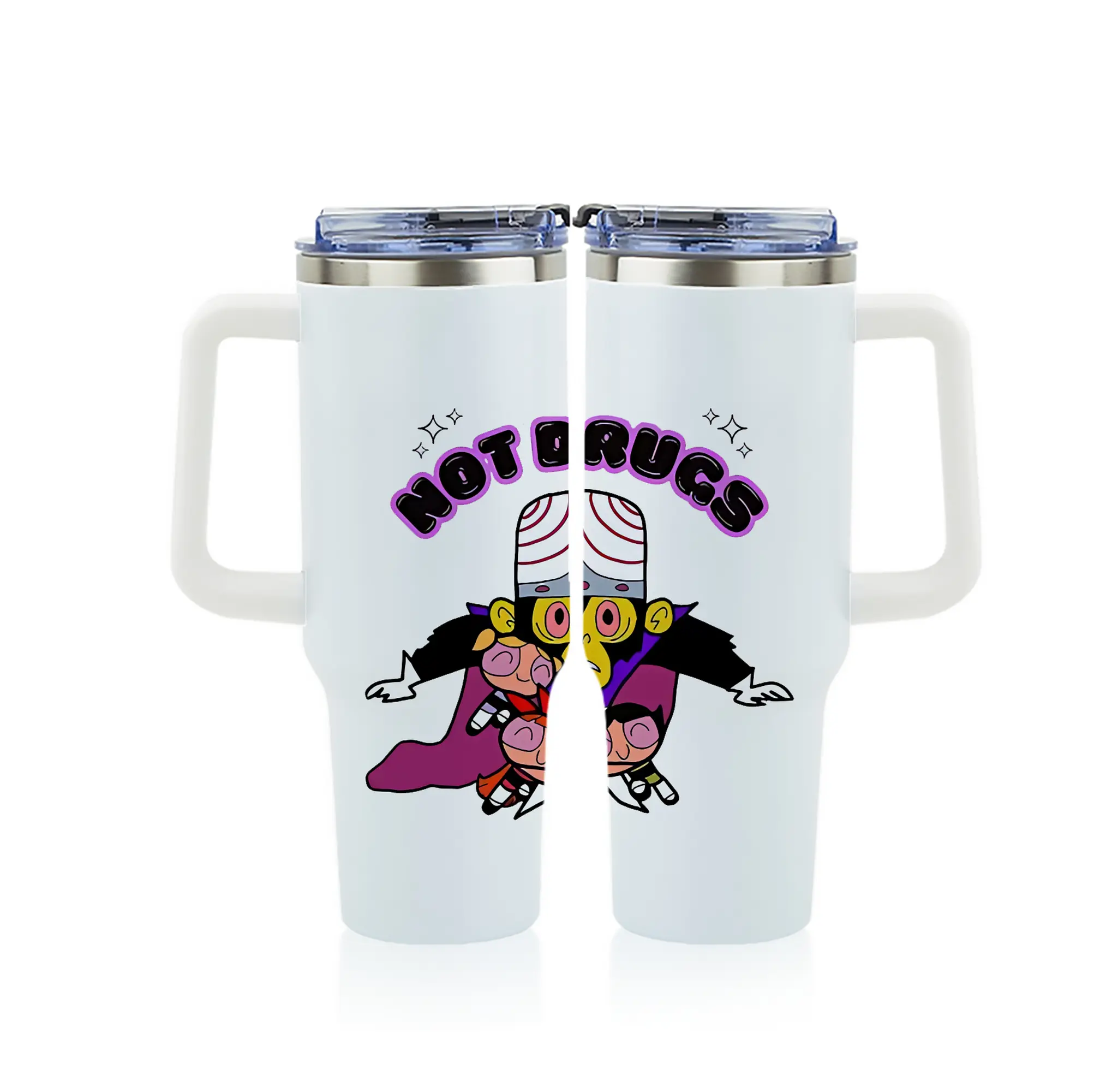 パワパフガールズ グッズ モジョ・ジョジョ - 1200mL フルプリント車用タンブラー ・ 304ステンレス 内側 ・ 201ステンレス 外側 ・ 保温 保冷 ・ 通勤 ドライブ アウトドア用