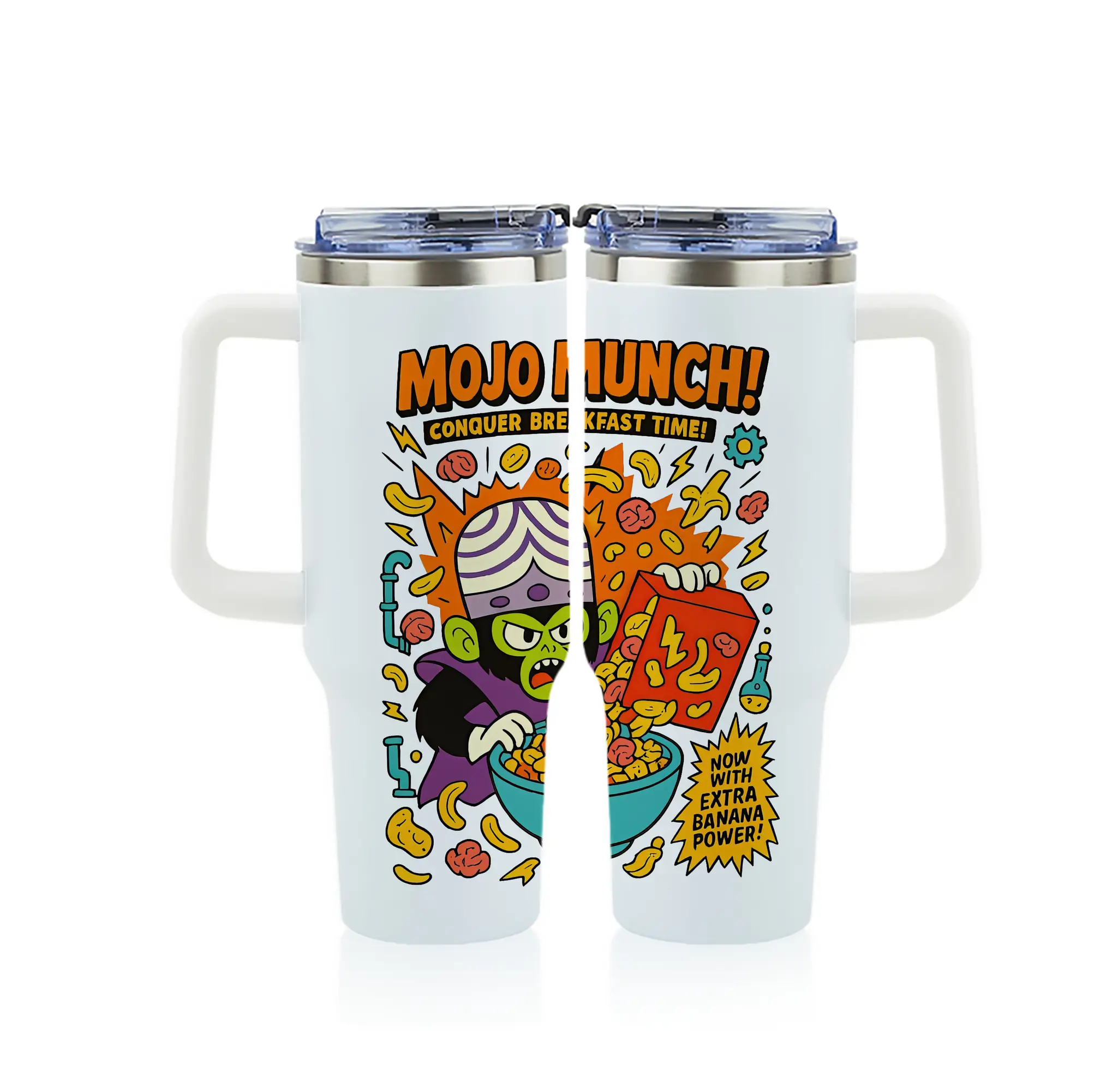 パワパフガールズ グッズ モジョ・ジョジョ - 1200mL フルプリント車用タンブラー ・ 304ステンレス 内側 ・ 201ステンレス 外側 ・ 保温 保冷 ・ 通勤 ドライブ アウトドア用