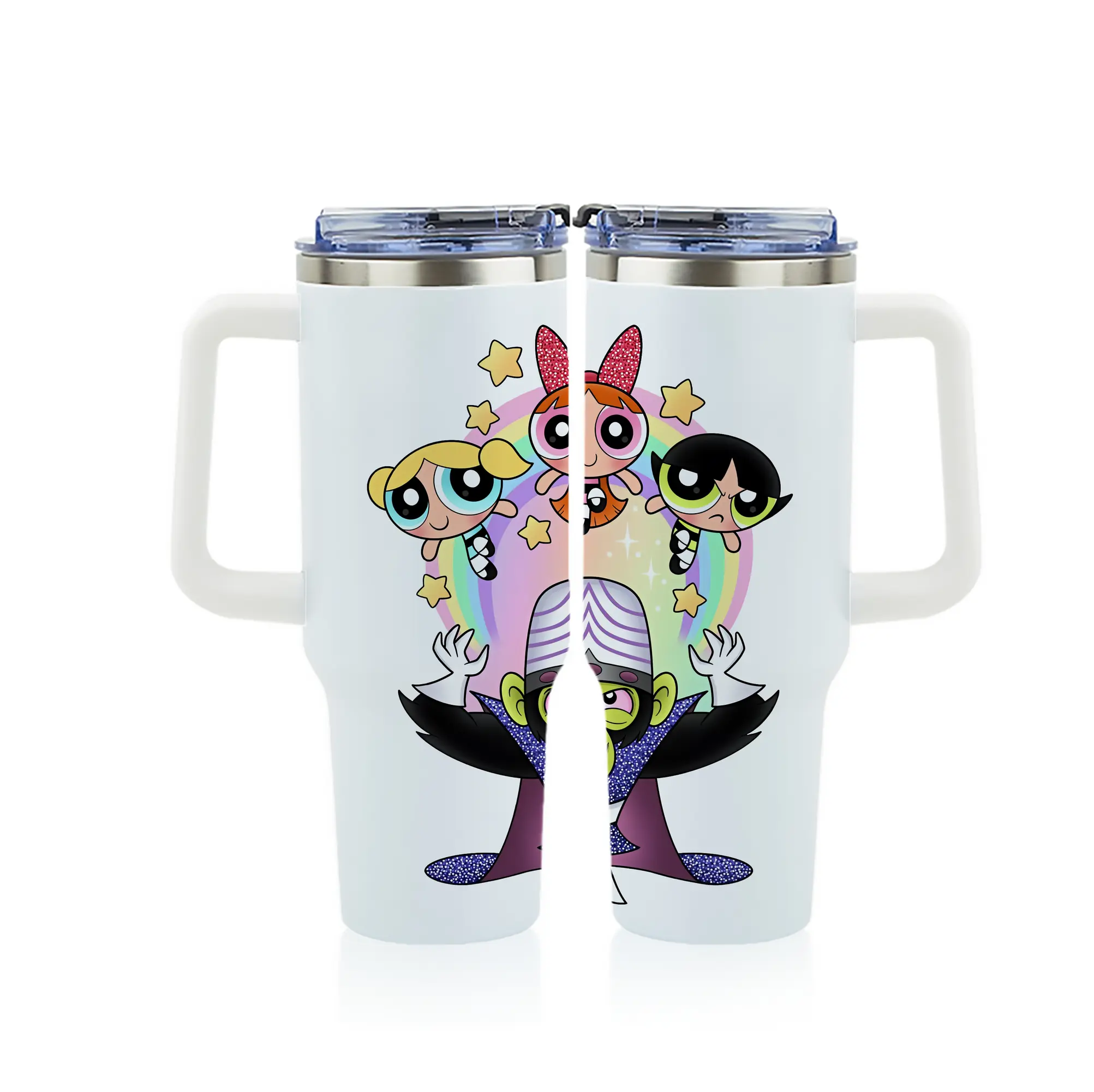 パワパフガールズ グッズ モジョ・ジョジョ - 1200mL フルプリント車用タンブラー ・ 304ステンレス 内側 ・ 201ステンレス 外側 ・ 保温 保冷 ・ 通勤 ドライブ アウトドア用